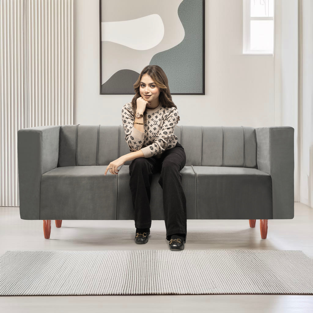 Sydney 3 Seater Sofa- ( Premium Holland Fabric- Grey )