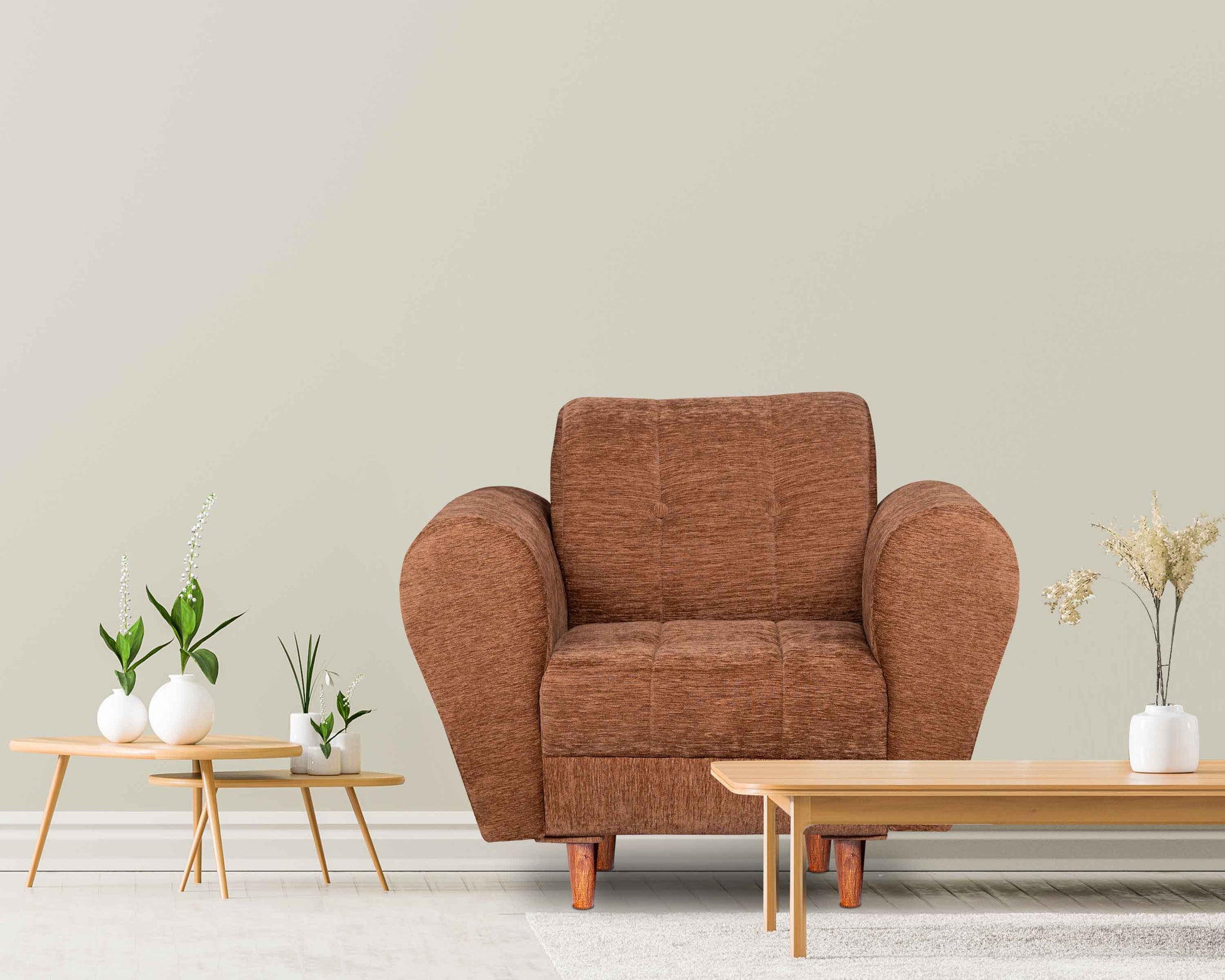Milan 1 Seater Sofa- Premium Molfino Fabric- Beige