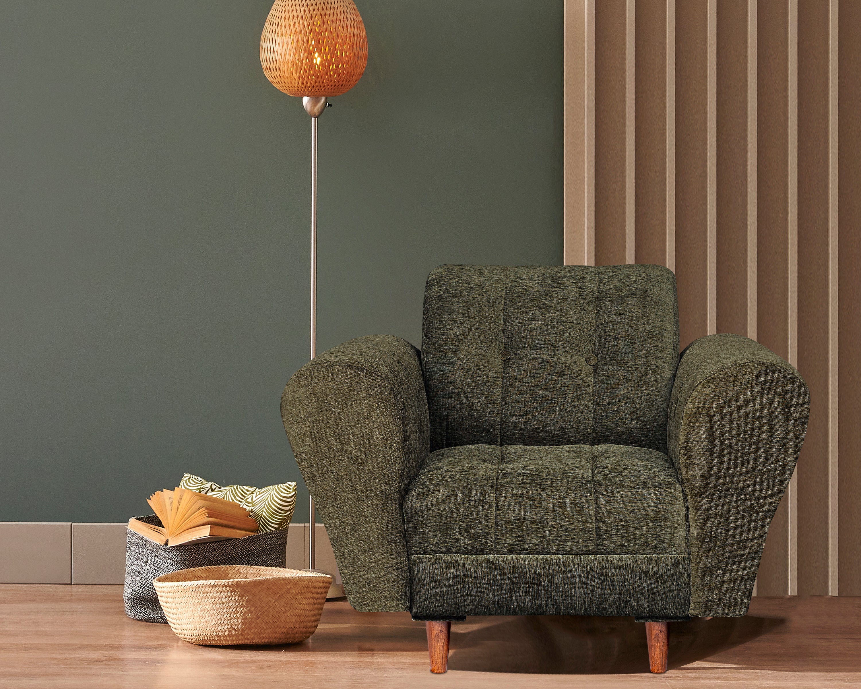 Milan 1 Seater Sofa - ( Premium Molfino Fabric-Green )