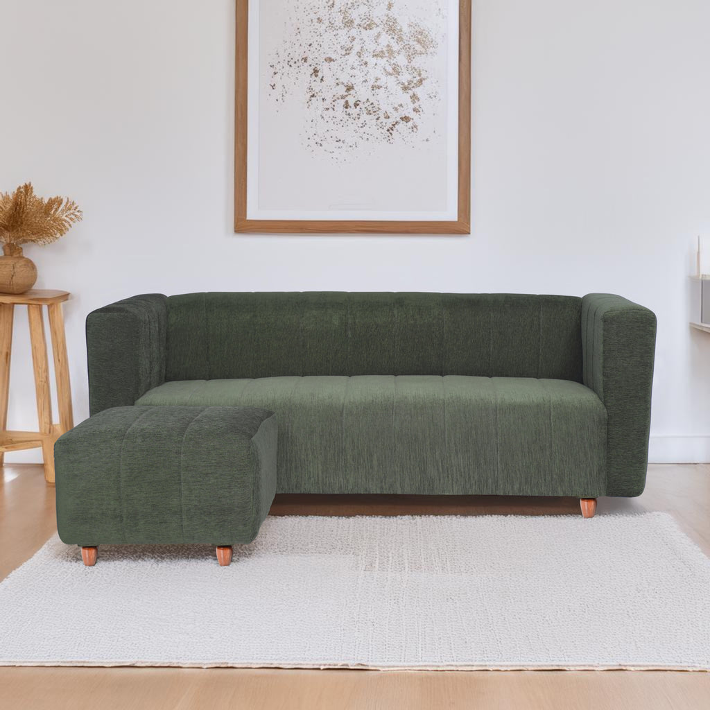 Tokyo 4 Seater Sofa with Ottoman- ( Premium Molfino Fabric- Green )