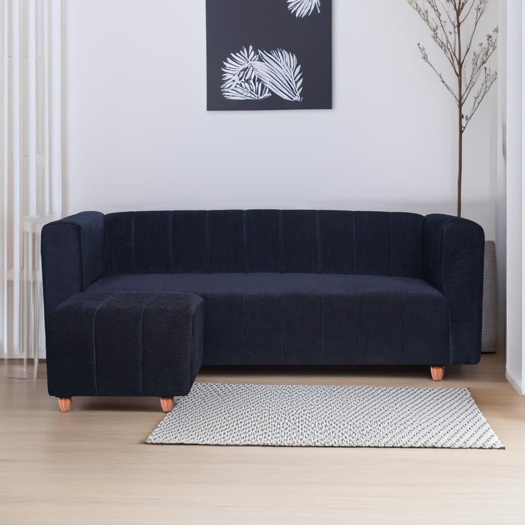 Tokyo 4 Seater Sofa with Ottoman- ( Premium Molfino Fabric- Black )