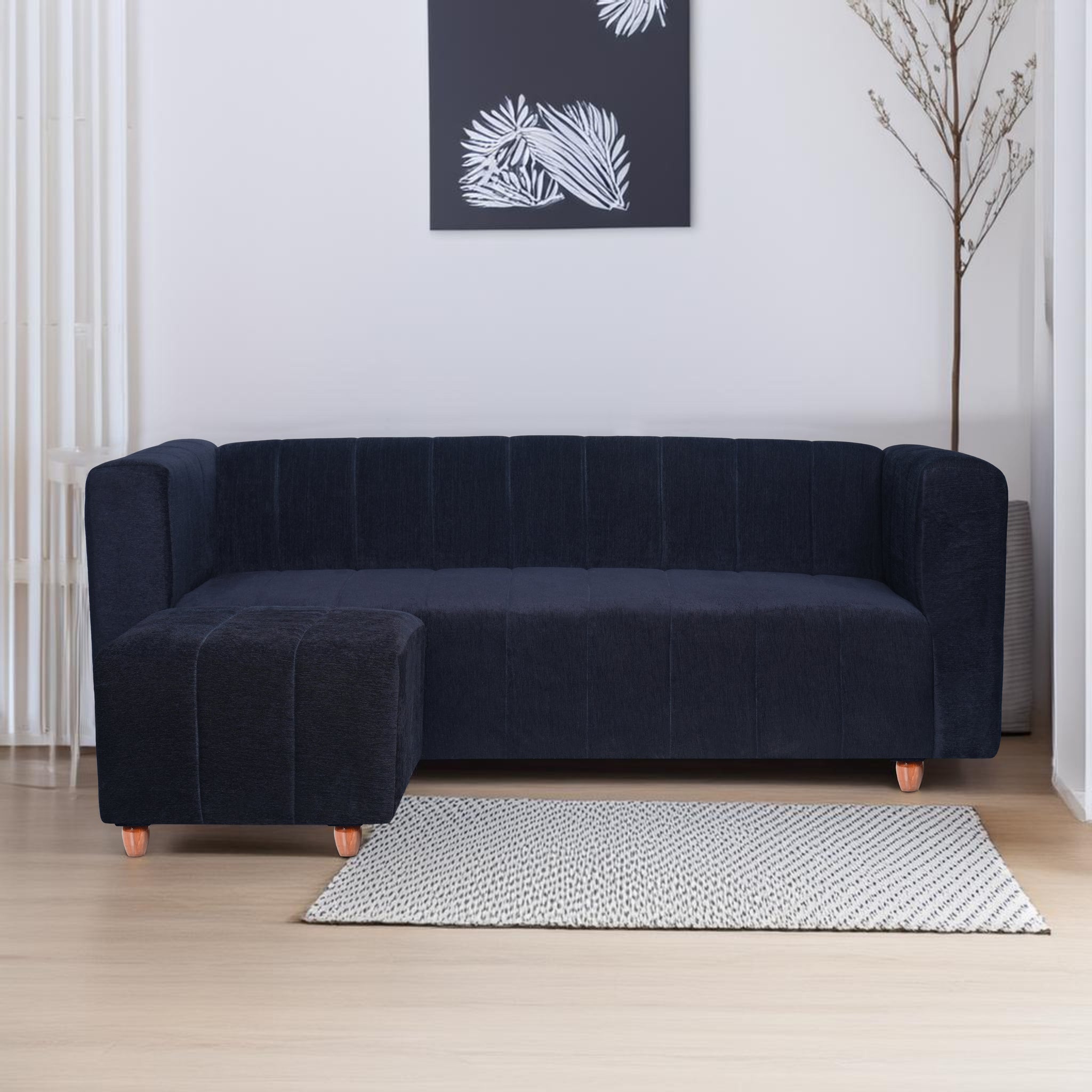 Tokyo 4 Seater Sofa with Ottoman- ( Premium Molfino Fabric- Black )