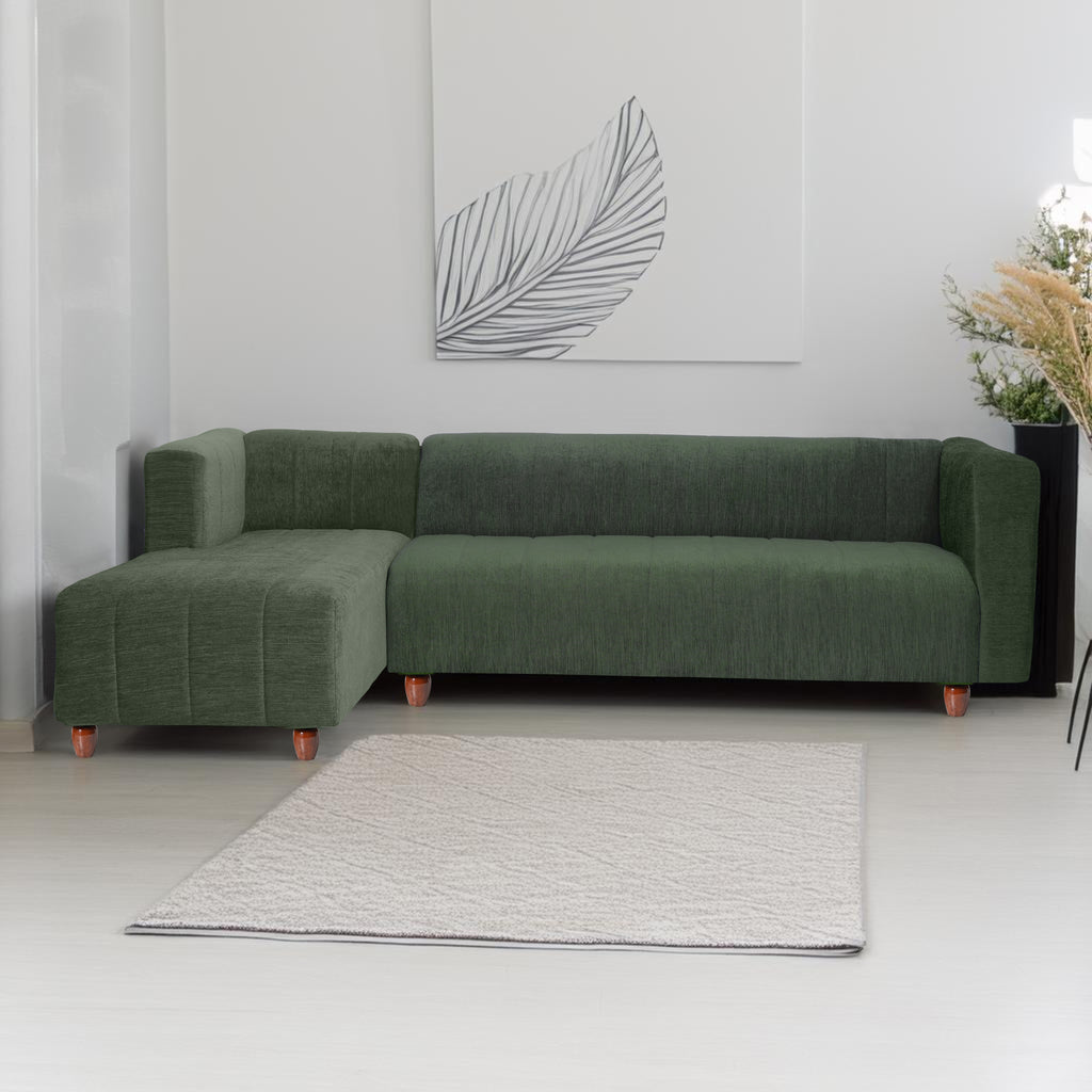 Tokyo 6 Seater Sofa Left Corner- ( Premium Molfino Fabric- Green )