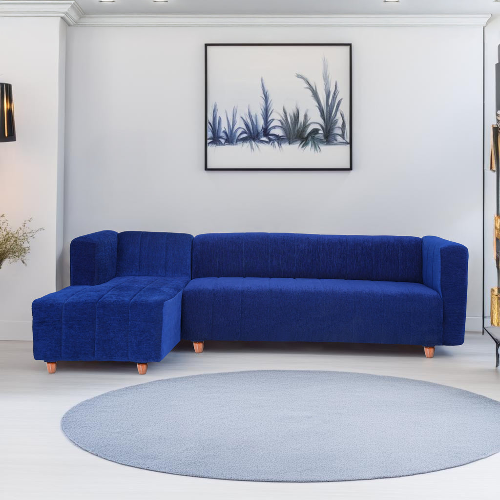 Tokyo 6 Seater Sofa Left Corner- ( Premium Molfino Fabric- Blue )