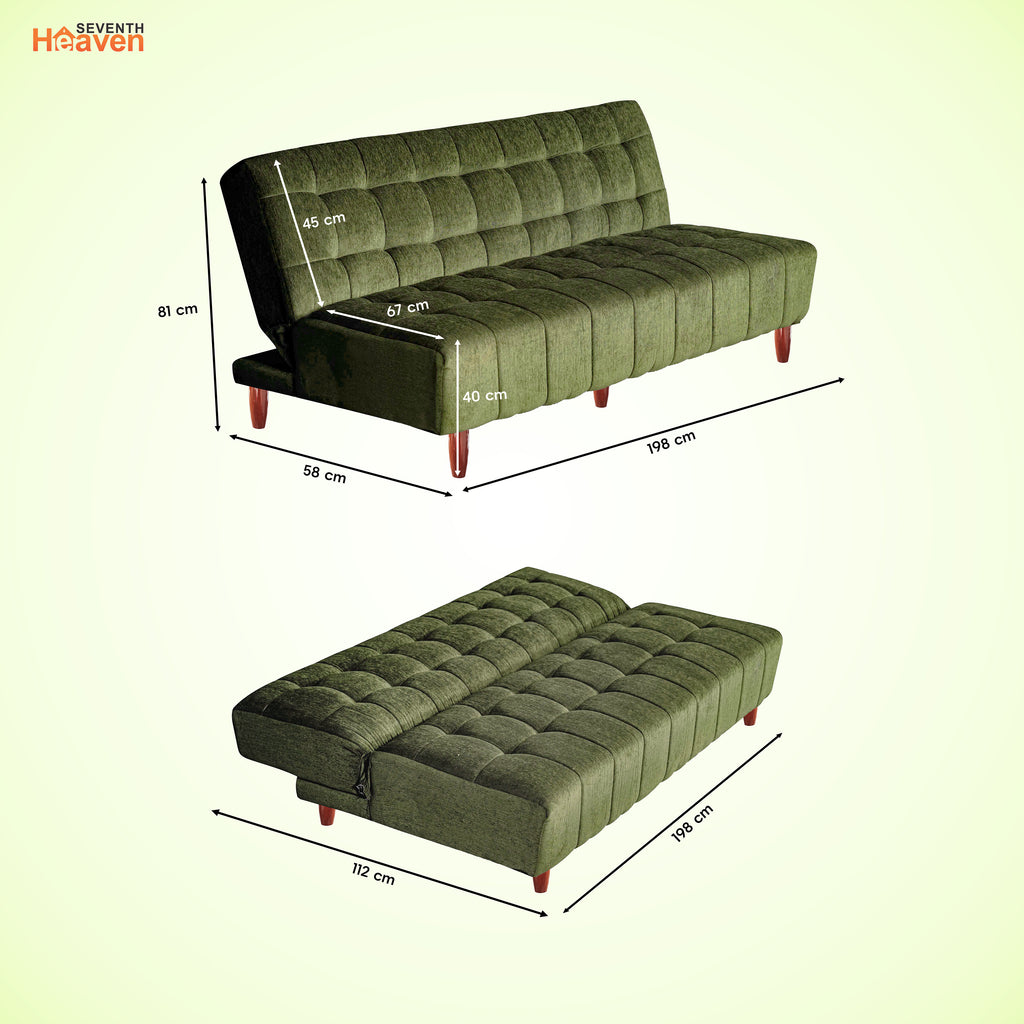 Florida 4 Seater Wooden Sofa Cum Bed - ( Premium Molfino Fabric- Green)