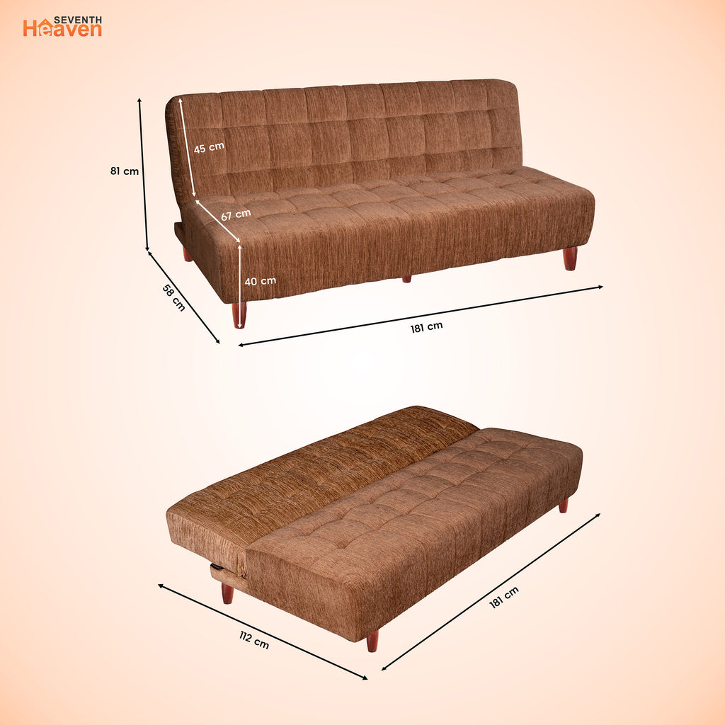 Florida 3 Seater Wooden Sofa Cum Bed - ( Premium Molfino Fabric- Beige )