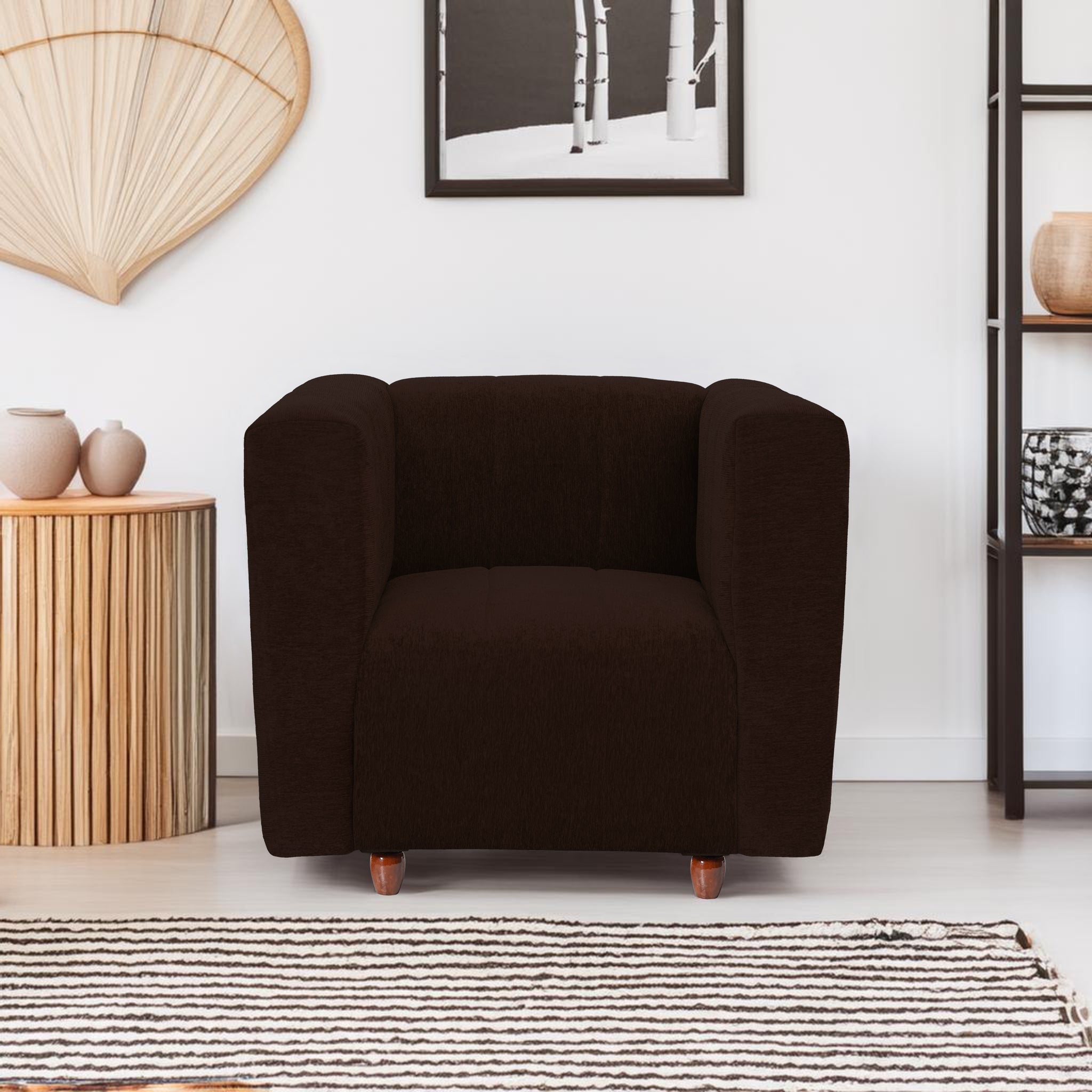 Tokyo 1 Seater Sofa- ( Premium Molfino Fabric- Brown )
