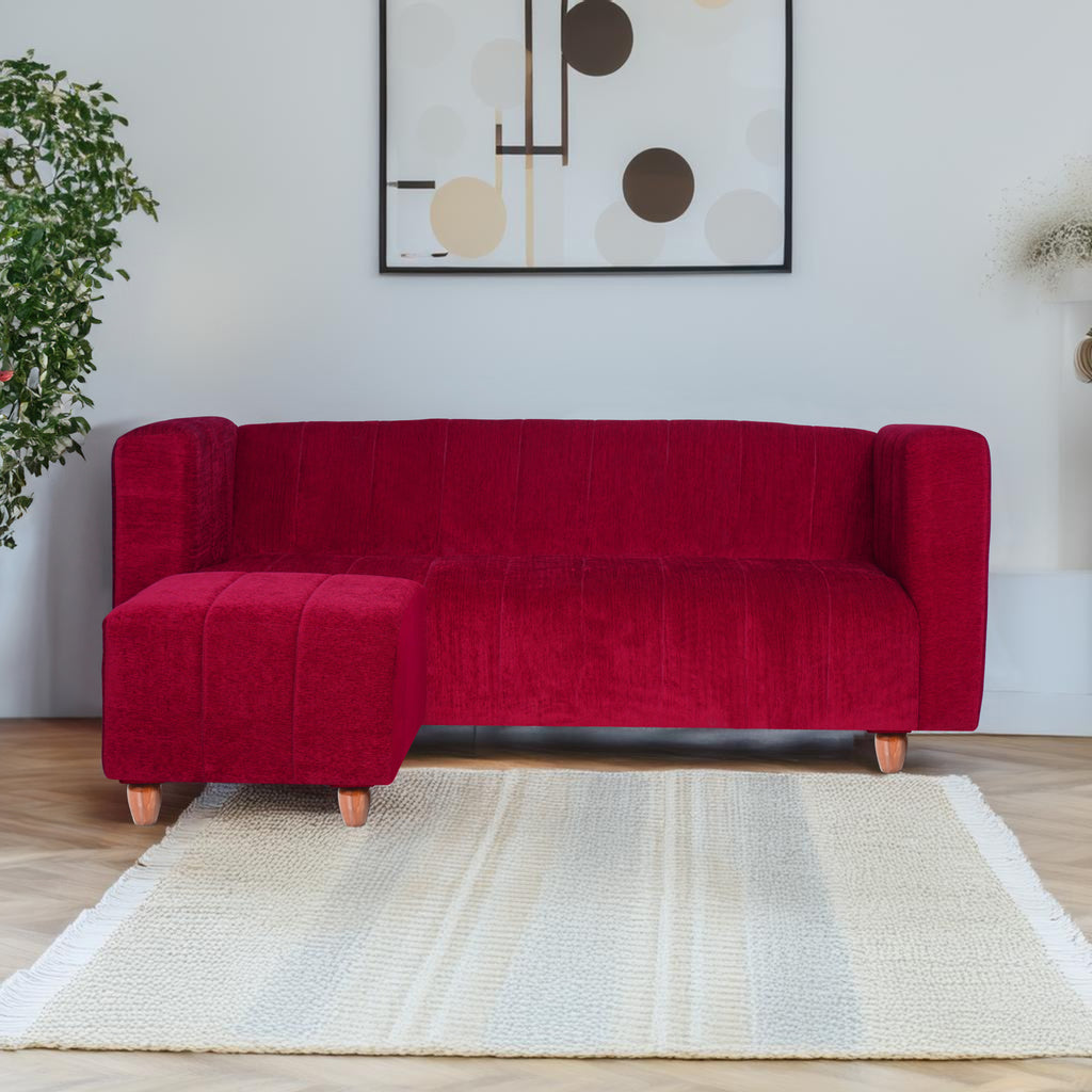Tokyo 4 Seater Sofa with Ottoman- ( Premium Molfino Fabric- Maroon )