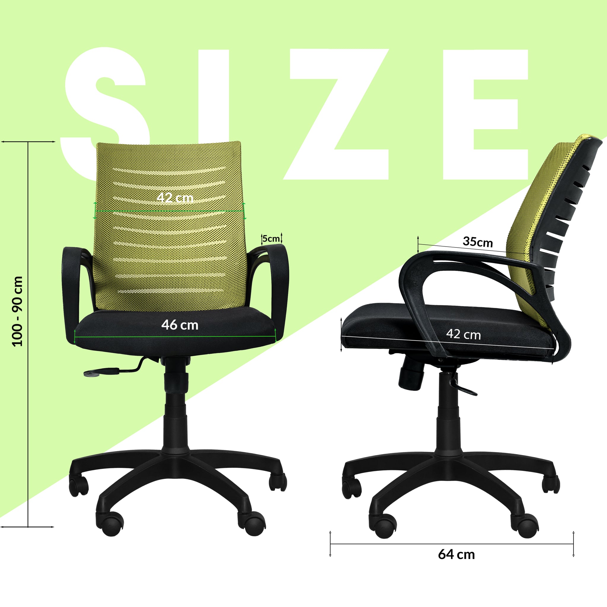 Bolt Mid-Back (Nylon Base) Office Chair – Ergonomic, Durable & Versatile (Green Mesh)