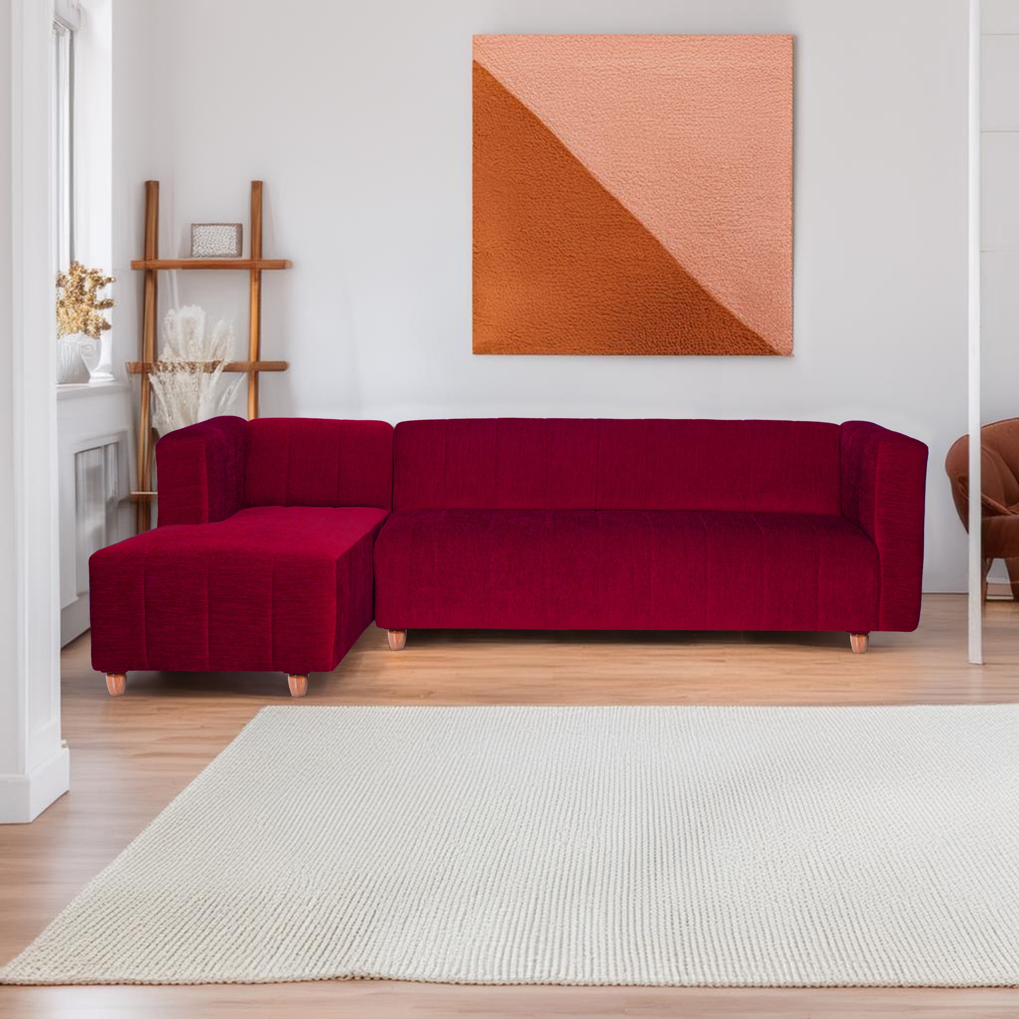 Tokyo 6 Seater Sofa Left Corner- ( Premium Molfino Fabric- Maroon )