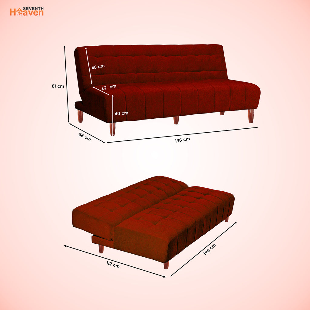 Florida 4 Seater Wooden Sofa Cum Bed - ( Premium Molfino Fabric- Maroon)