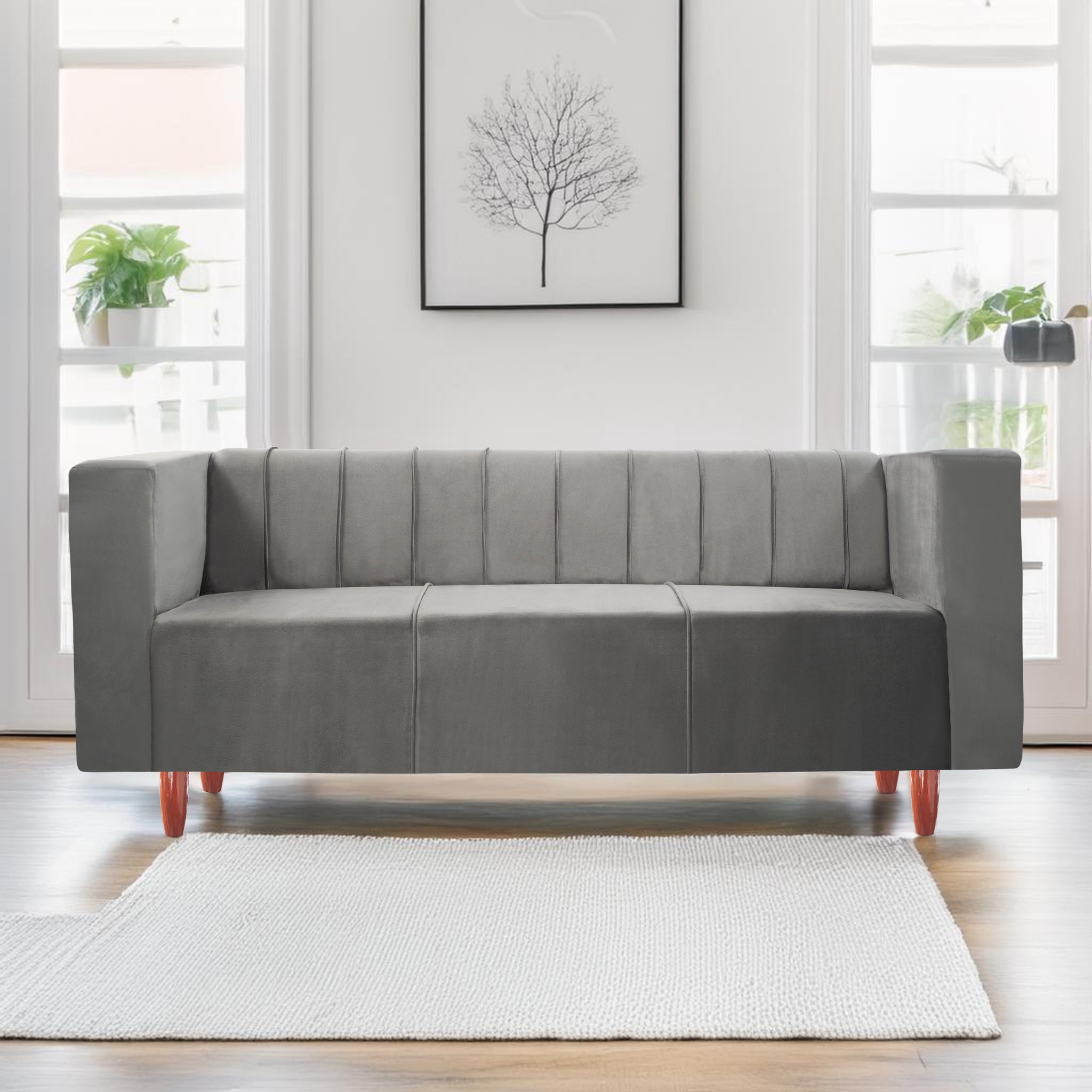 Sydney 3 Seater Sofa- ( Premium Holland Fabric- Grey )