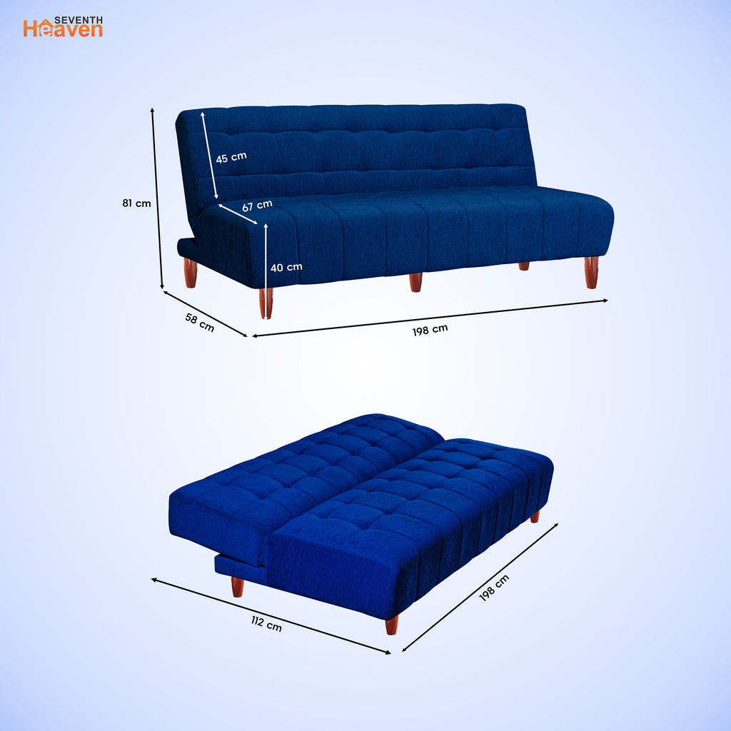 Florida 4 Seater Wooden Sofa Cum Bed - ( Premium Molfino Fabric- Blue)