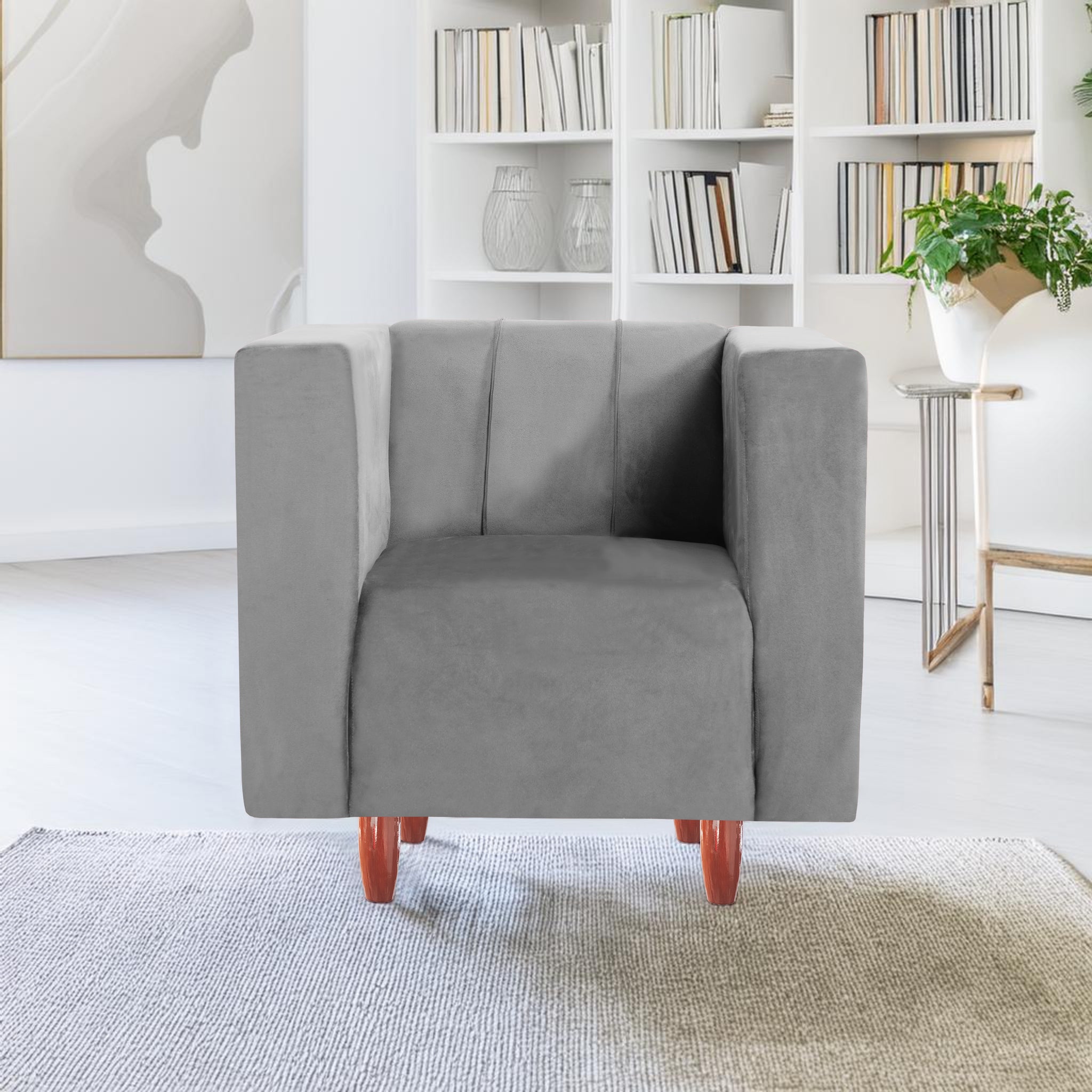 Sydney 1 Seater Sofa- ( Premium Holland Fabric- Grey )