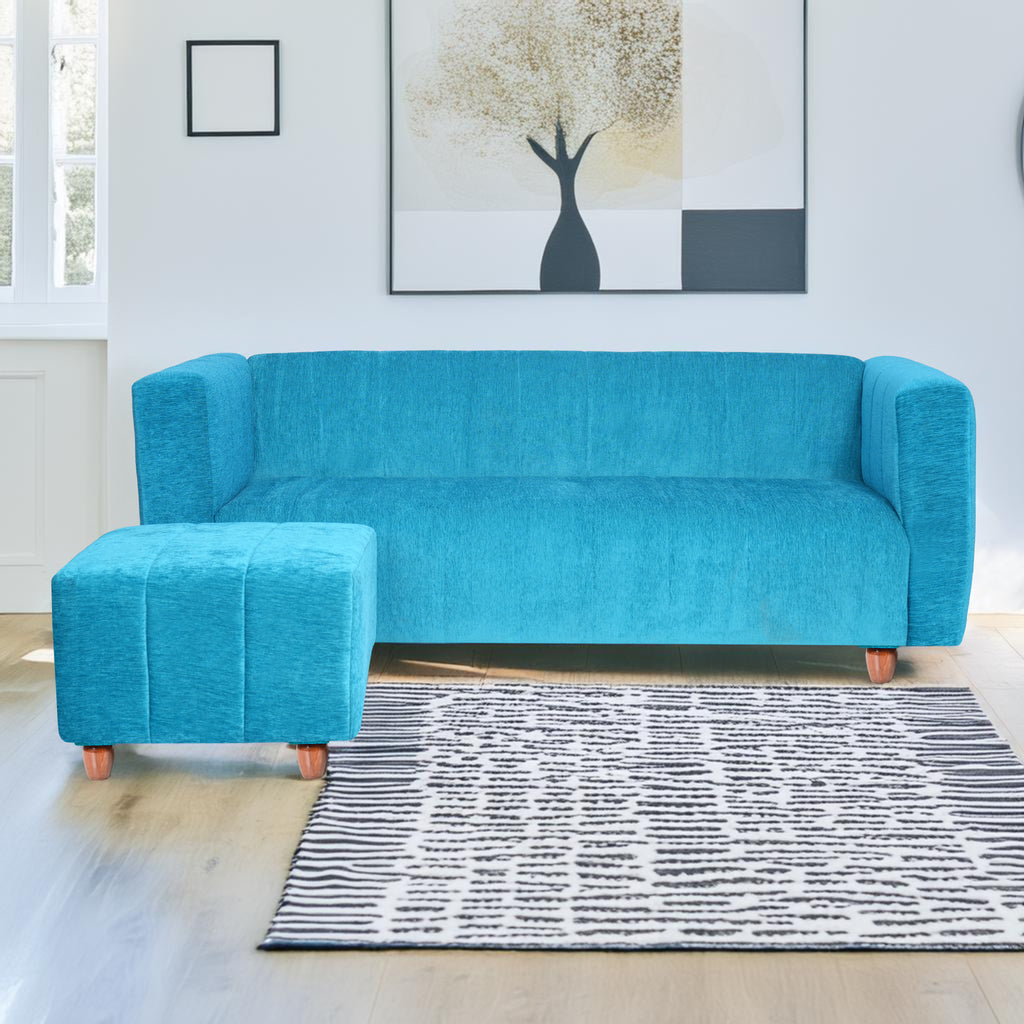 Tokyo 4 Seater Sofa with Ottoman- ( Premium Molfino Fabric- Sky Blue )