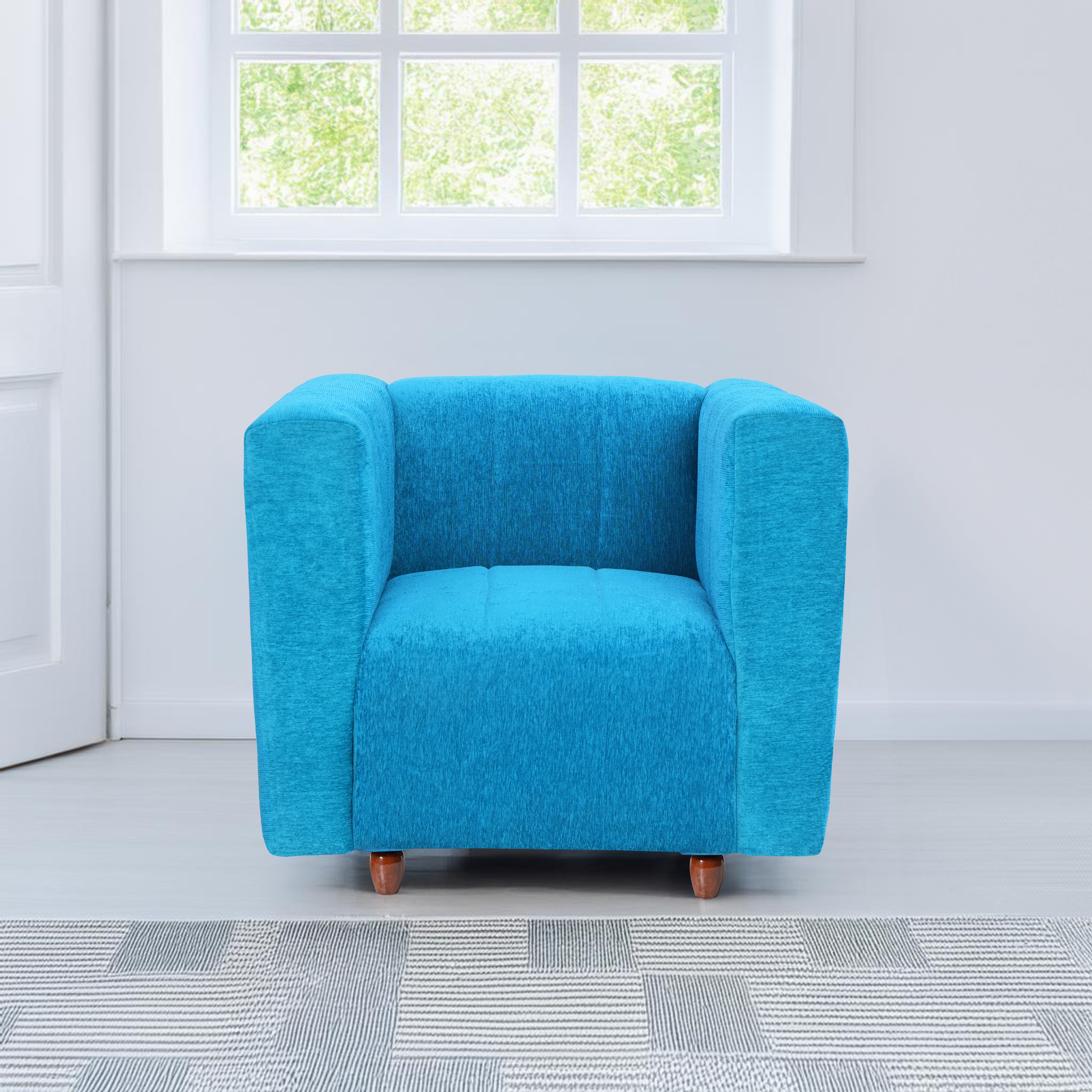 Seventh Heaven Tokyo 1 Seater Sofa, Extra Spacious, Chenille Molfino Fabric: 2 Year Warranty Fabric 1 Seater Sofa Sky Blue(Finish Color -Sky Blue, DIY(Do-It-Yourself)