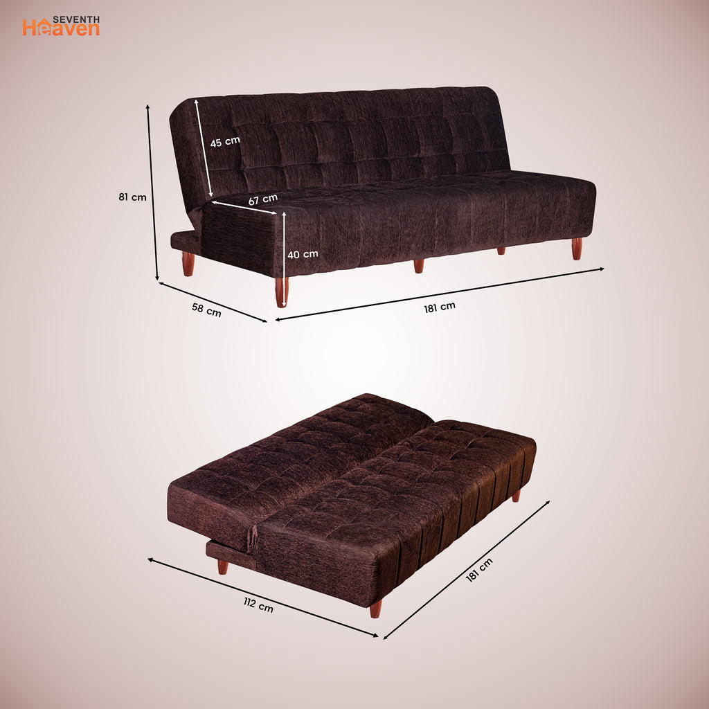 Florida 3 Seater Wooden Sofa Cum Bed - ( Premium Molfino Fabric- Brown )