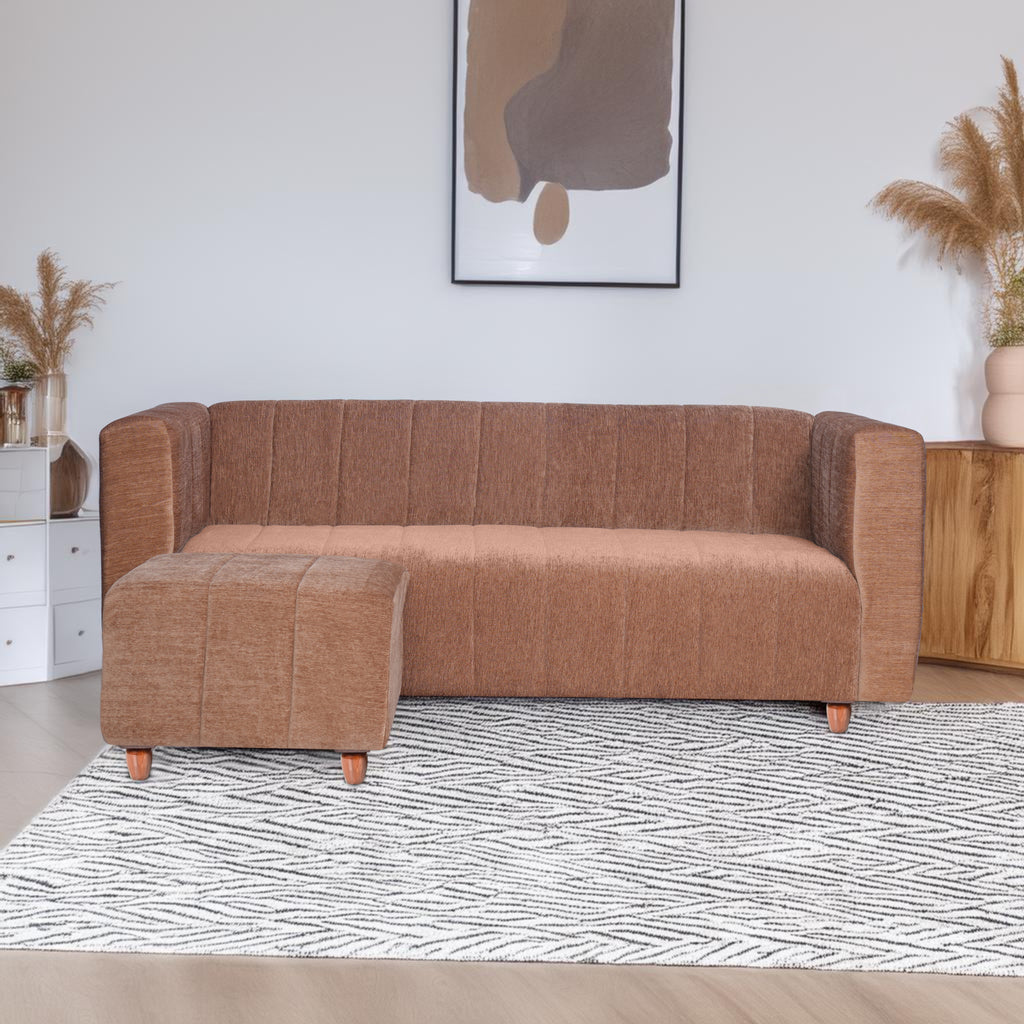 Tokyo 4 Seater Sofa with Ottoman- ( Premium Molfino Fabric- Beige )