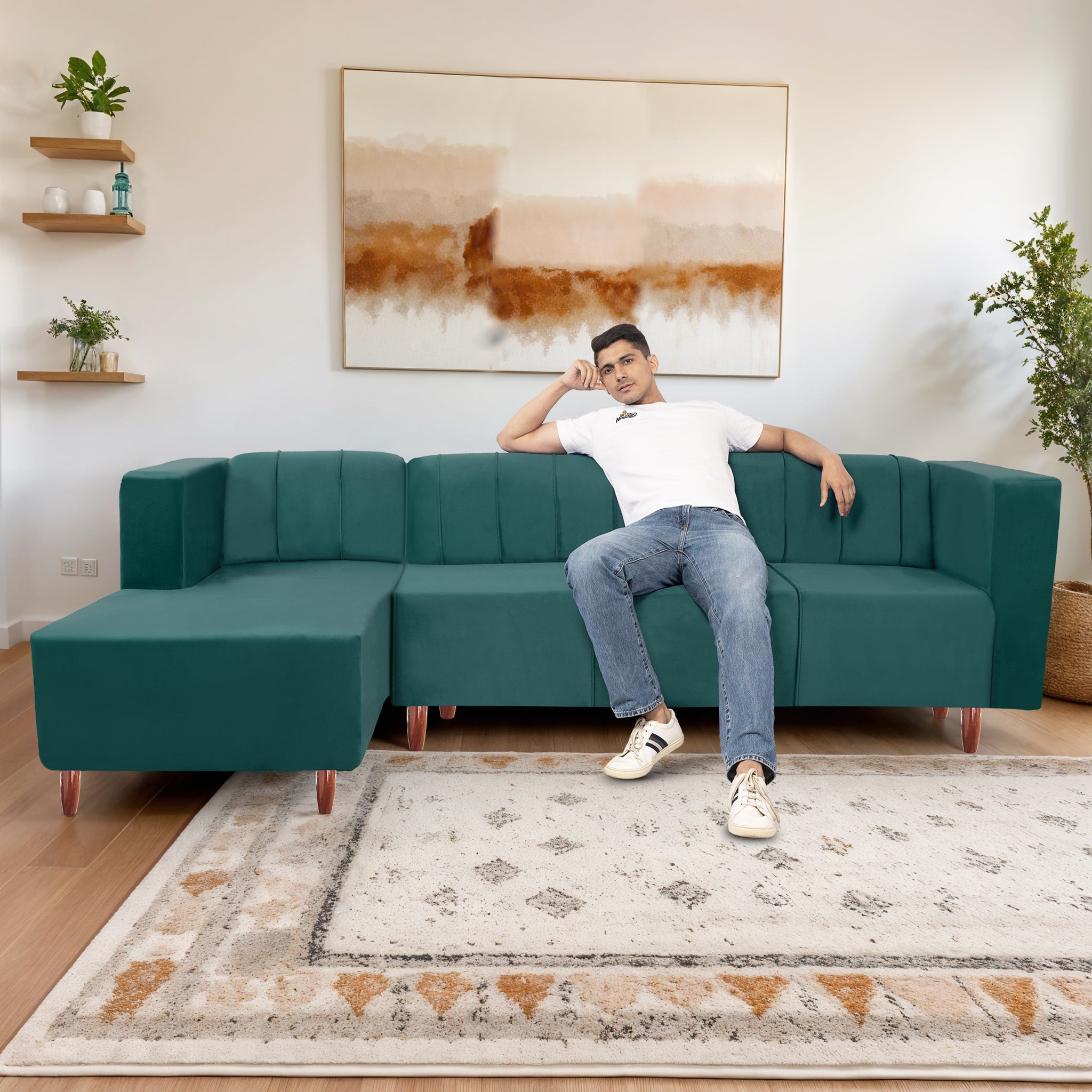 Sydney 6 Seater Sofa Left Corner- ( Polyster Holland Fabric- Teal)