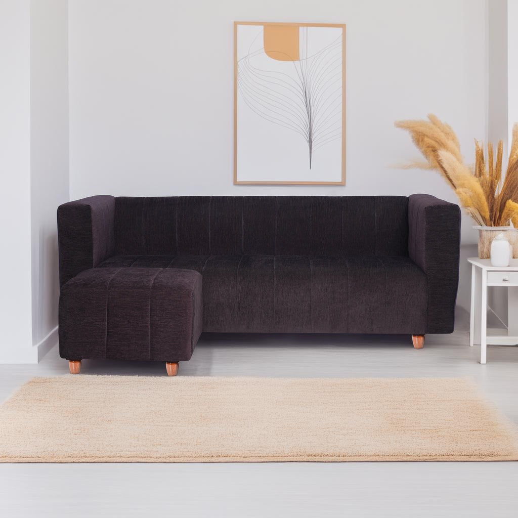 Tokyo 4 Seater Sofa with Ottoman- ( Premium Molfino Fabric- Brown )