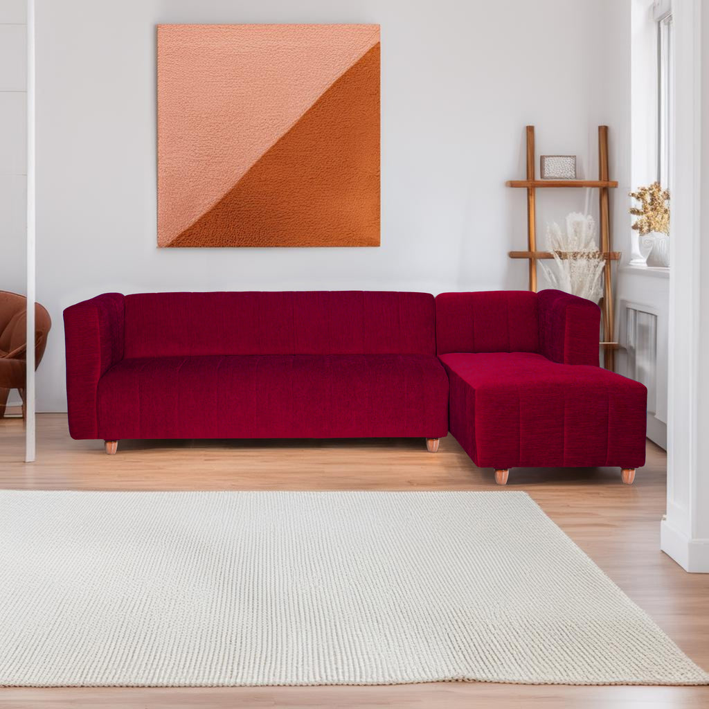 Tokyo 6 Seater Sofa Right Corner- ( Premium Molfino Fabric- Maroon )