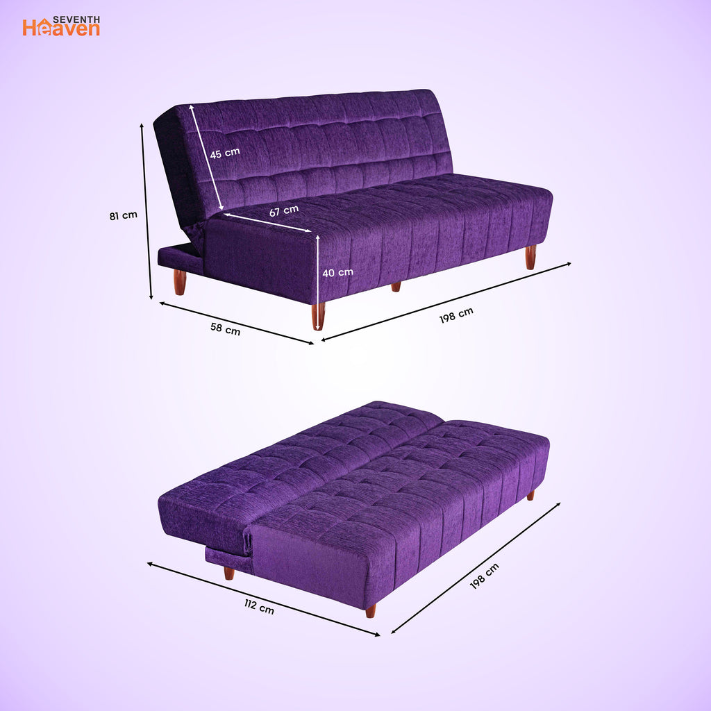 Florida 4 Seater Wooden Sofa Cum Bed - ( Premium Molfino Fabric- Purple)