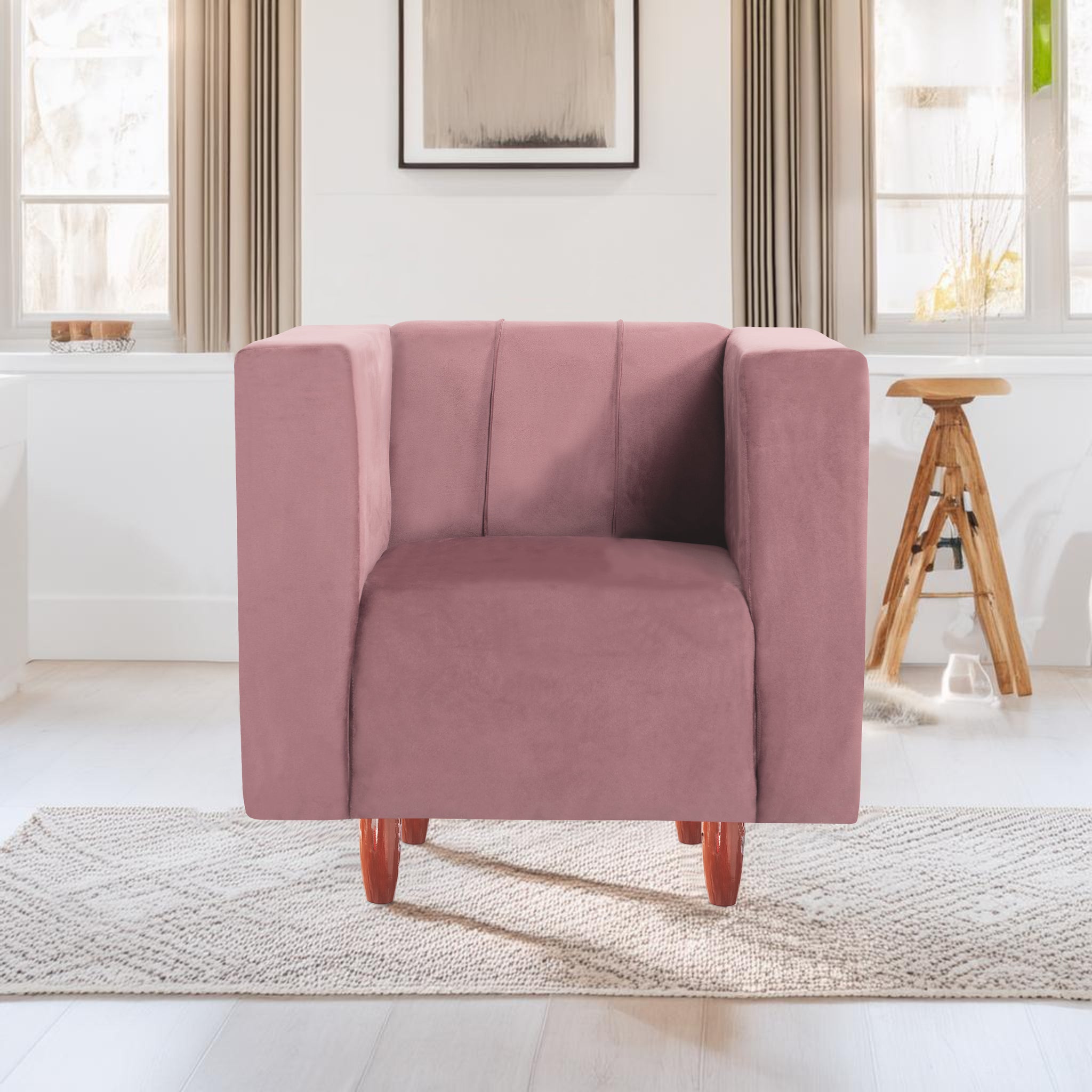 Sydney 1 Seater Sofa- ( Premium Holland Fabric- Peach )