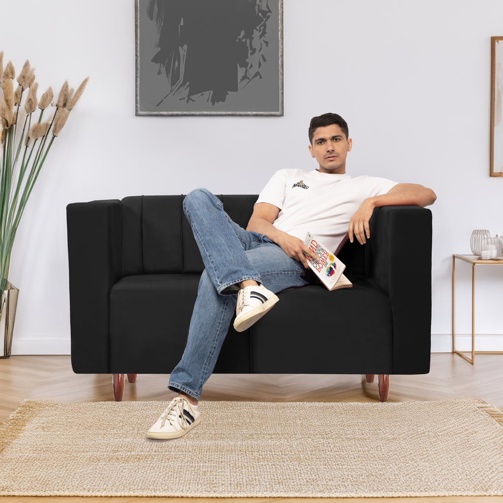 Sydney 2 Seater Sofa- ( Premium Holland Fabric- Black )
