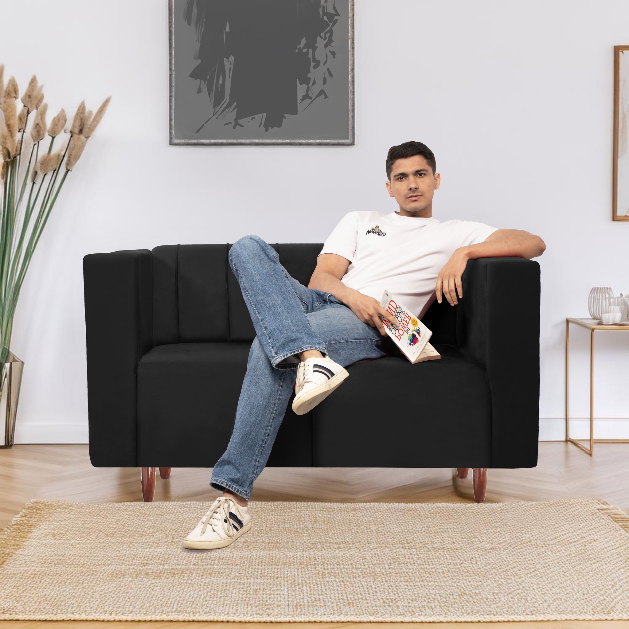 Sydney 2 Seater Sofa- ( Premium Holland Fabric- Black )