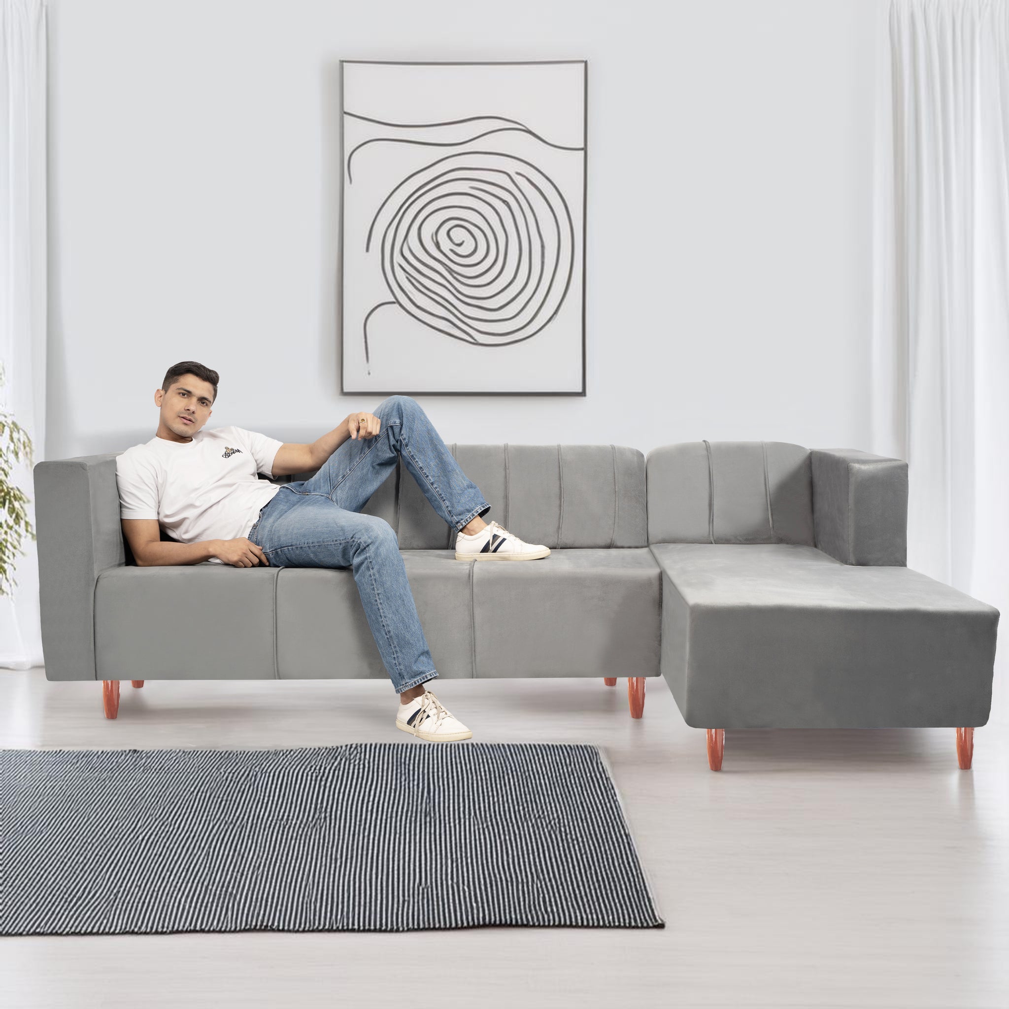 Sydney 6 Seater sofa right corner- ( Premium Holland Fabric- Grey )