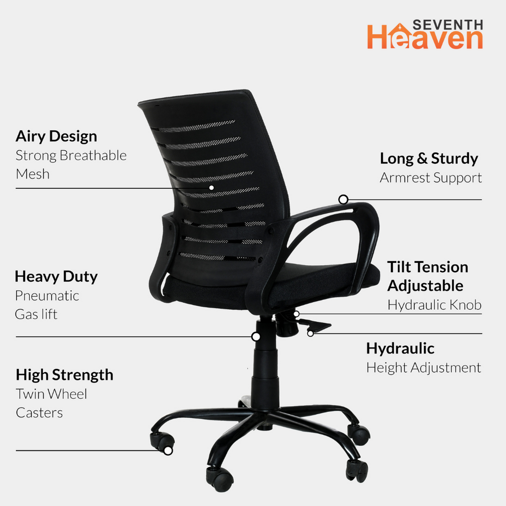Blaze Mid-Back Office Chair – Ergonomic, Durable & Versatile (Black)