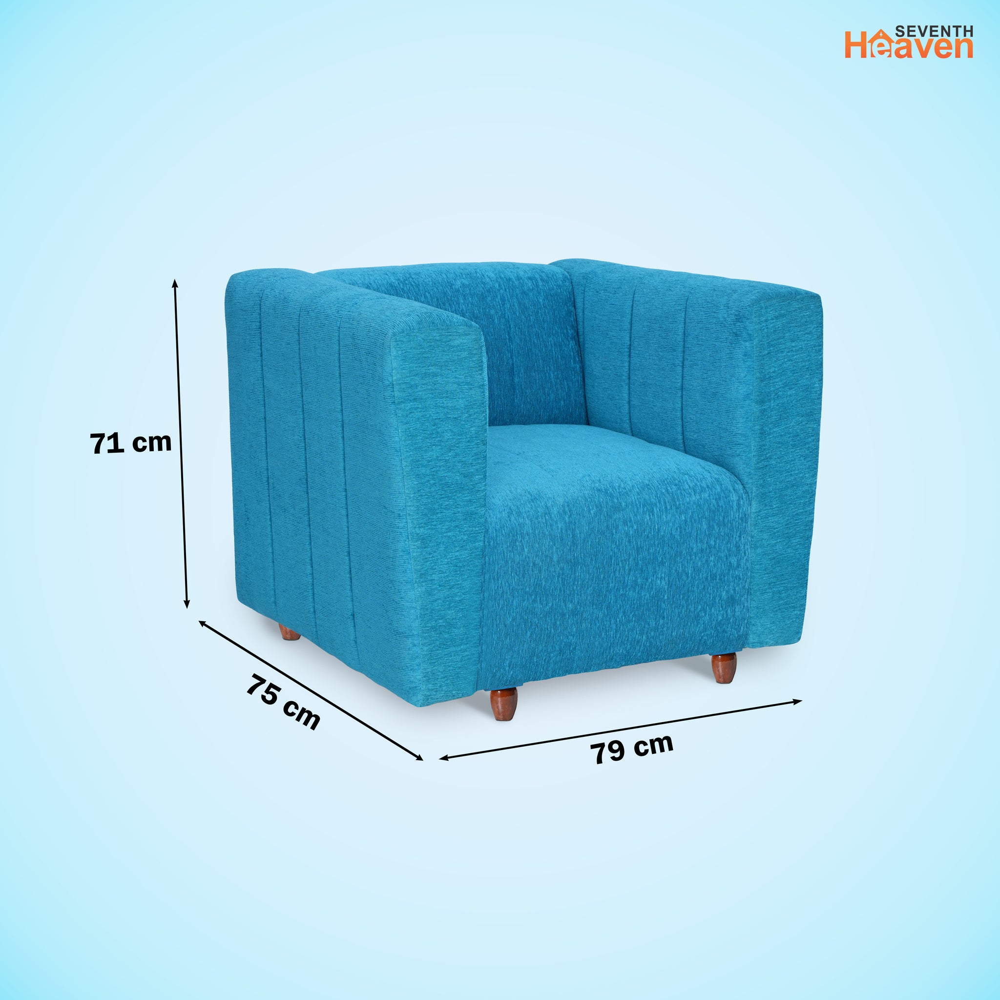 Seventh Heaven Tokyo 1 Seater Sofa, Extra Spacious, Chenille Molfino Fabric: 2 Year Warranty Fabric 1 Seater Sofa Sky Blue(Finish Color -Sky Blue, DIY(Do-It-Yourself)