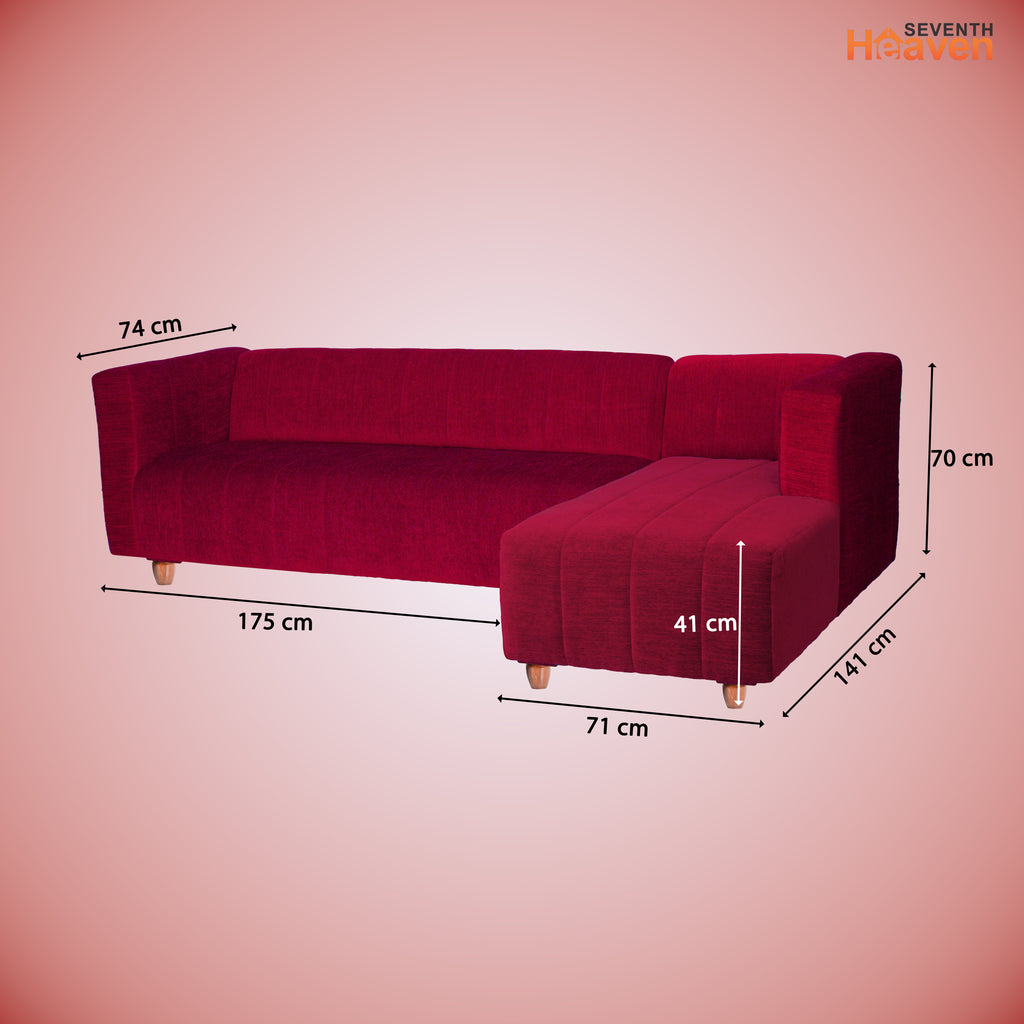 Tokyo 6 Seater Sofa Right Corner- ( Premium Molfino Fabric- Maroon )
