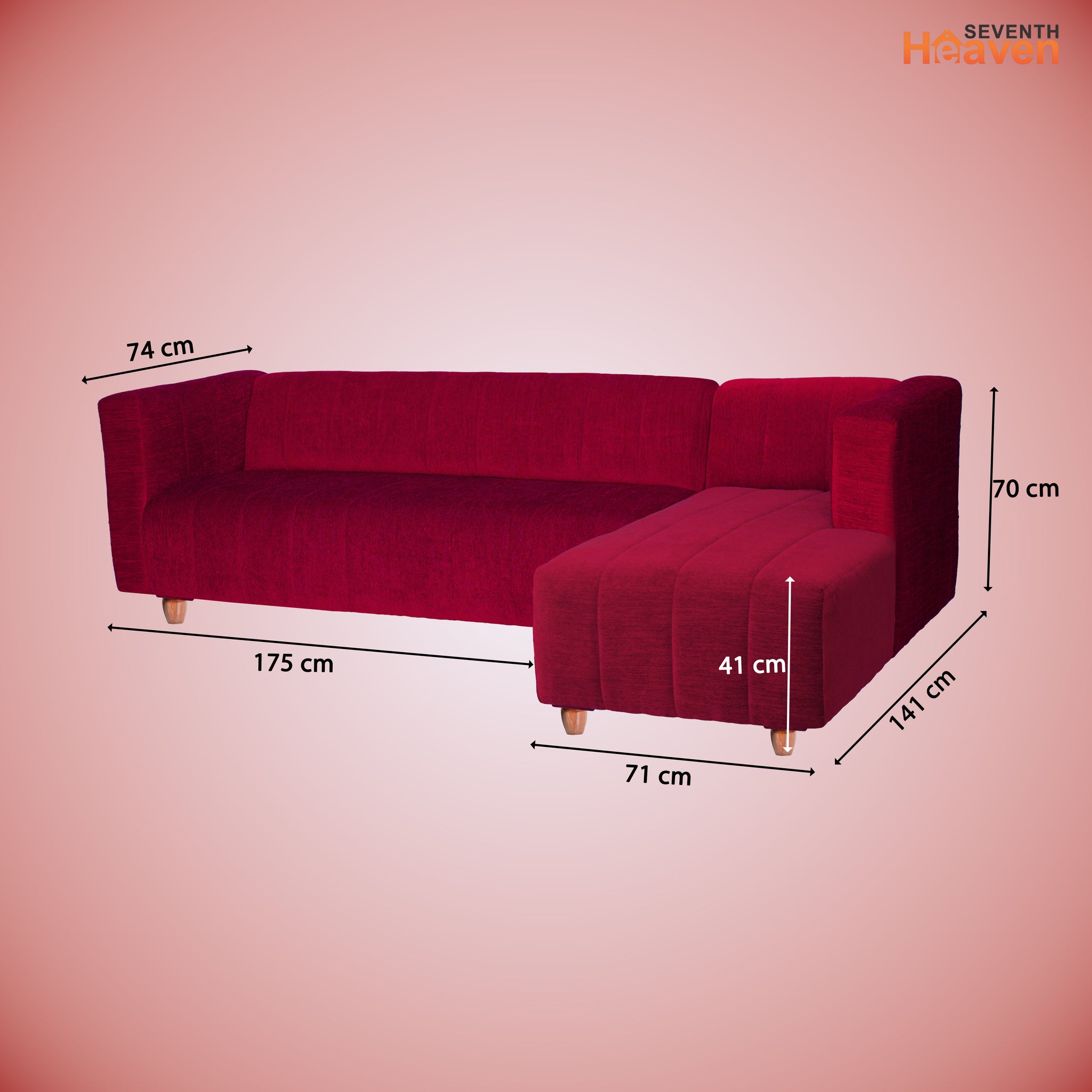 Tokyo 6 Seater Sofa Right Corner- ( Premium Molfino Fabric- Maroon )