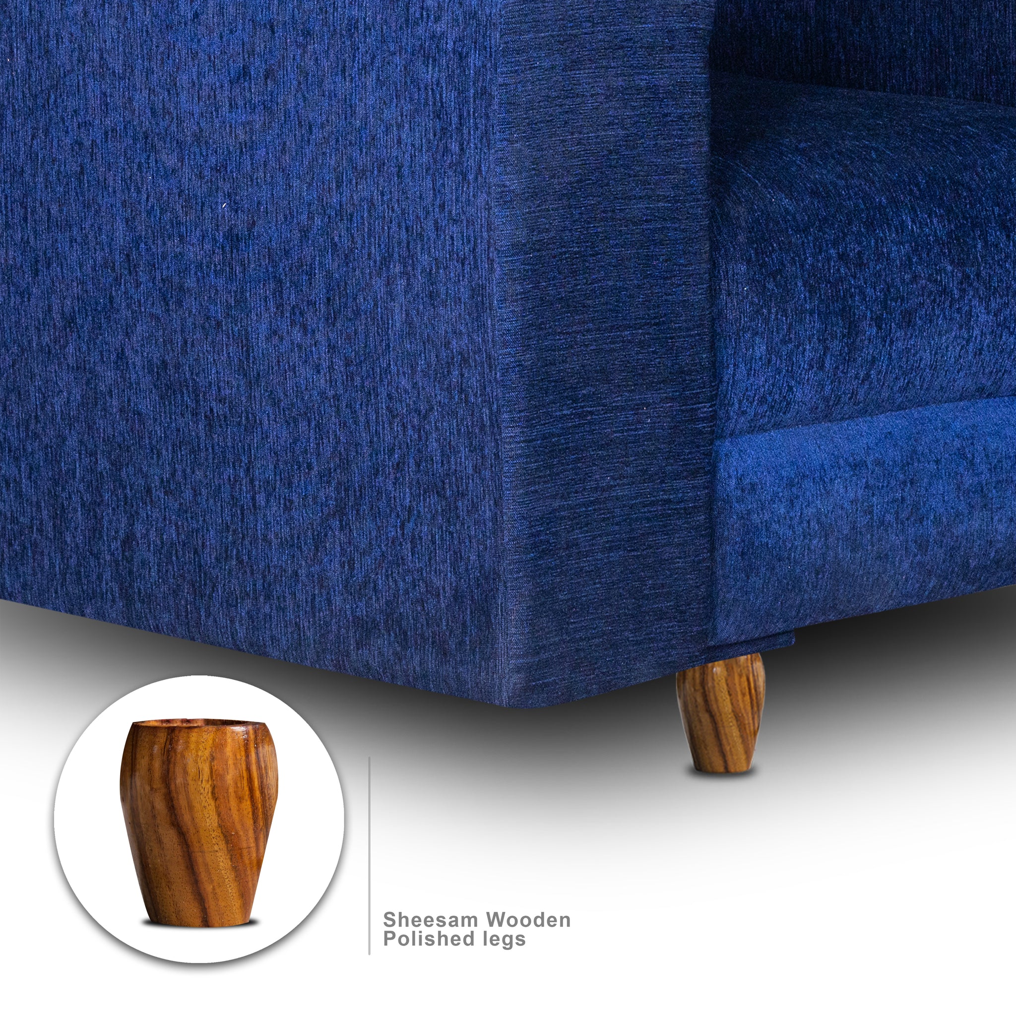 Berlin 5 Seater Sofa Set, Chenille Molfino Fabric (Finish Color - Blue, Style - 3 + 1+ 1)