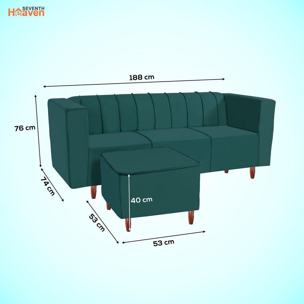 Sydney 4 Seater Sofa with Ottoman- ( Premium Holland Fabric- Teal )