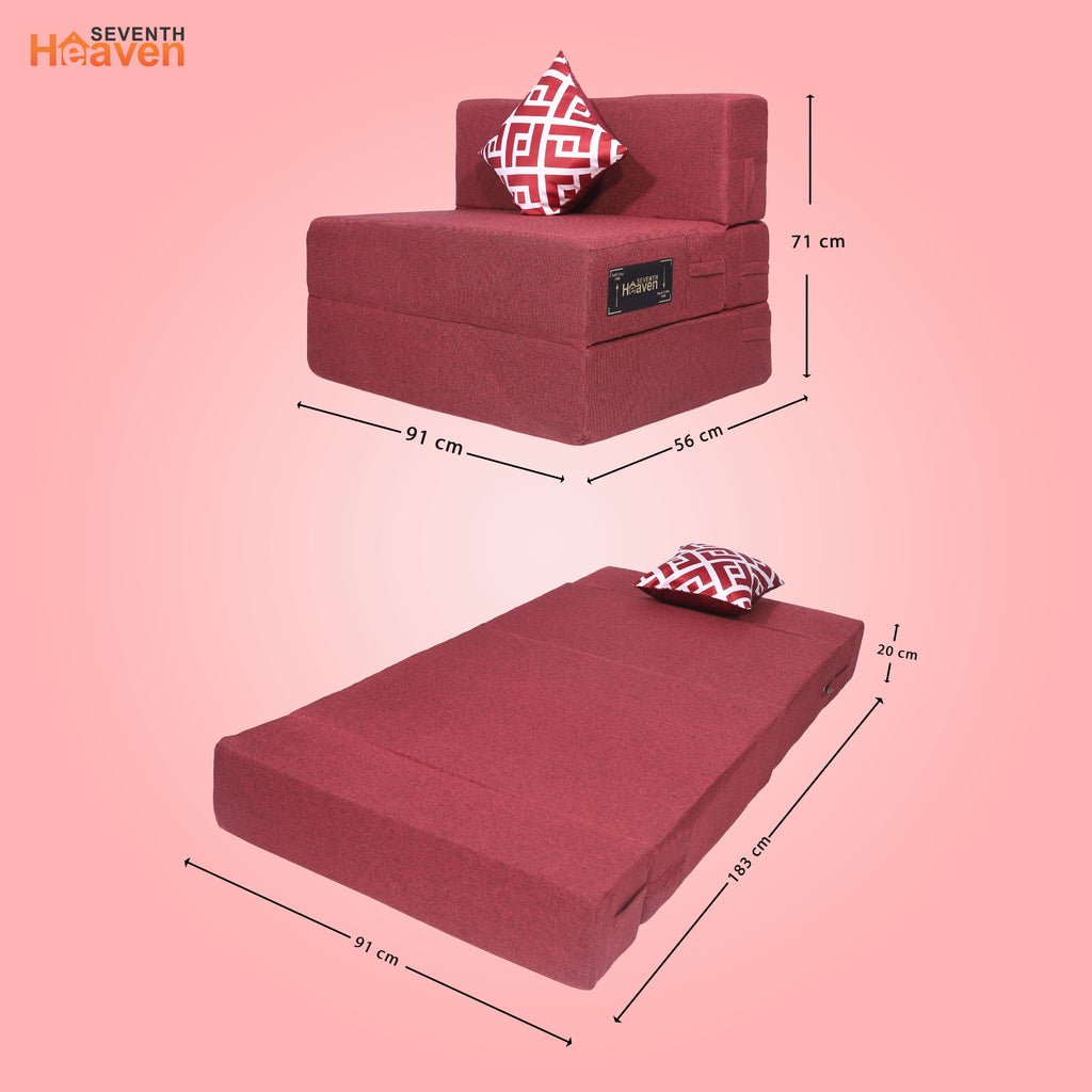 Seventh Heaven 1 Seater 6×3  Premium Jute Fabric Washable Cover Sofa cum Bed 1 Seater Double Foam Fold Out Sofa Cum Bed with 1 Printed Cushion  (Finish Color - Maroon Delivery Condition - Pre-assembled)