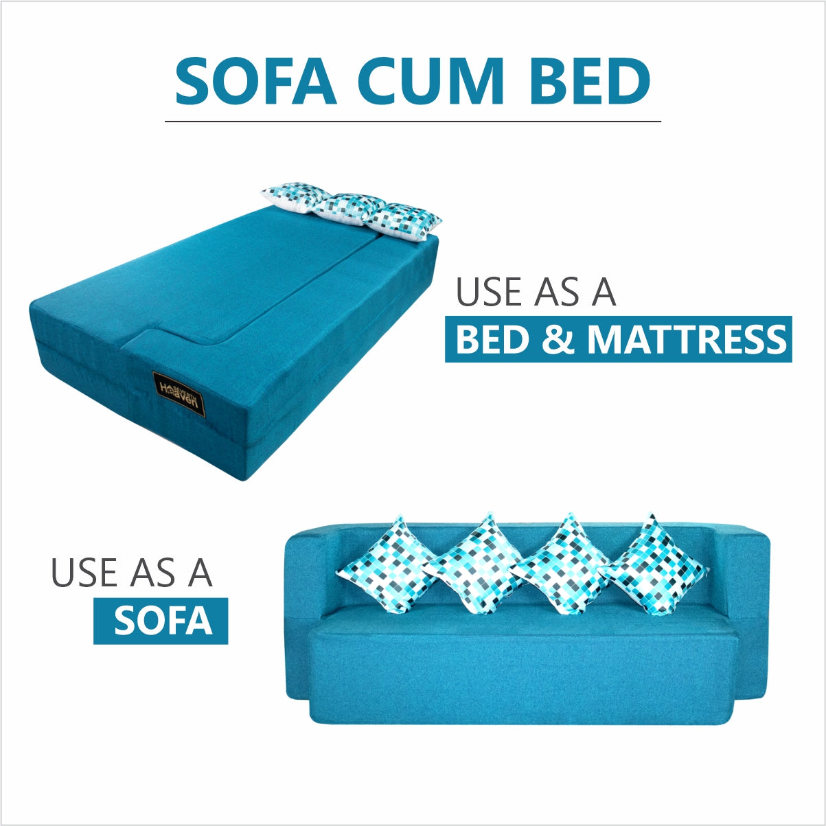 Flipper X Sofa Cum Bed - 3 Seater, Printed Cushion ( Jute Fabric,  Sky Blue )