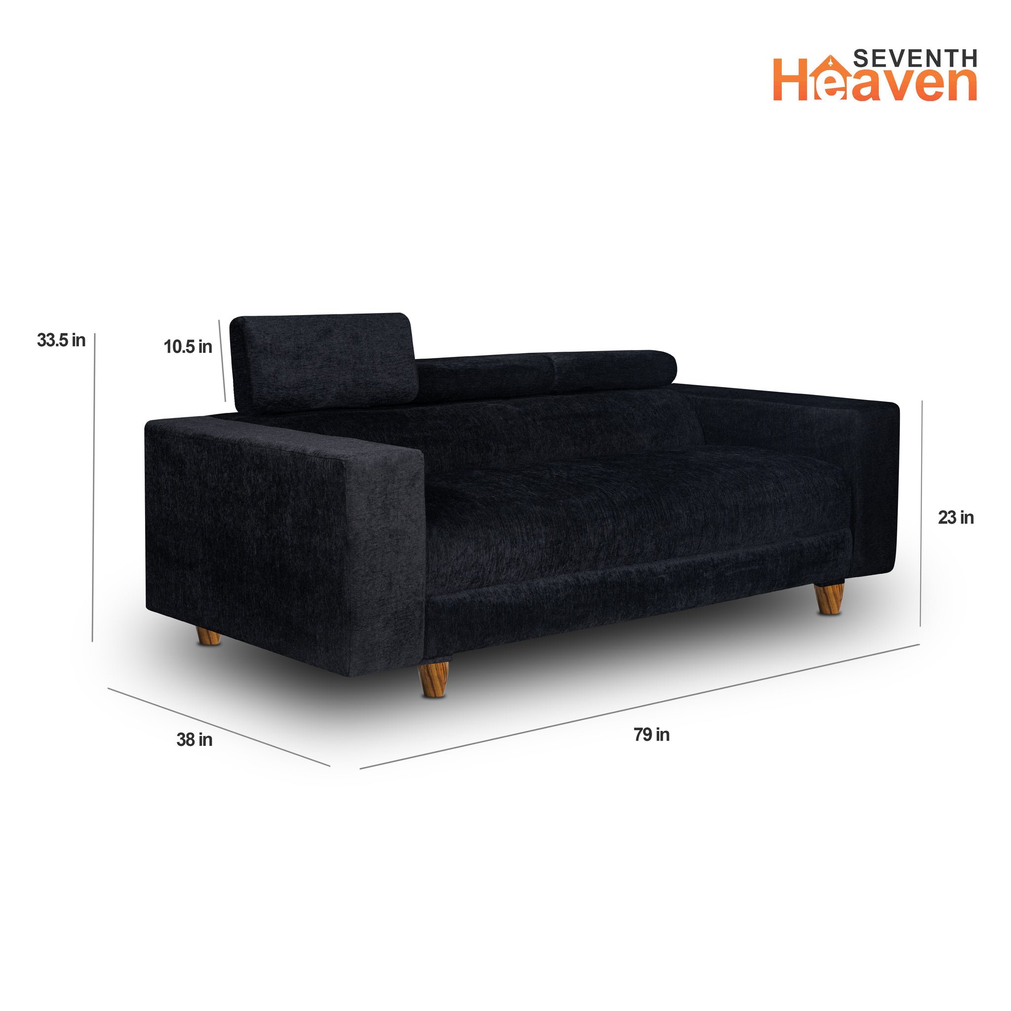 Berlin 5 Seater Sofa Set, Chenille Molfino Fabric (Finish Color - Black, Style - 3 + 2)