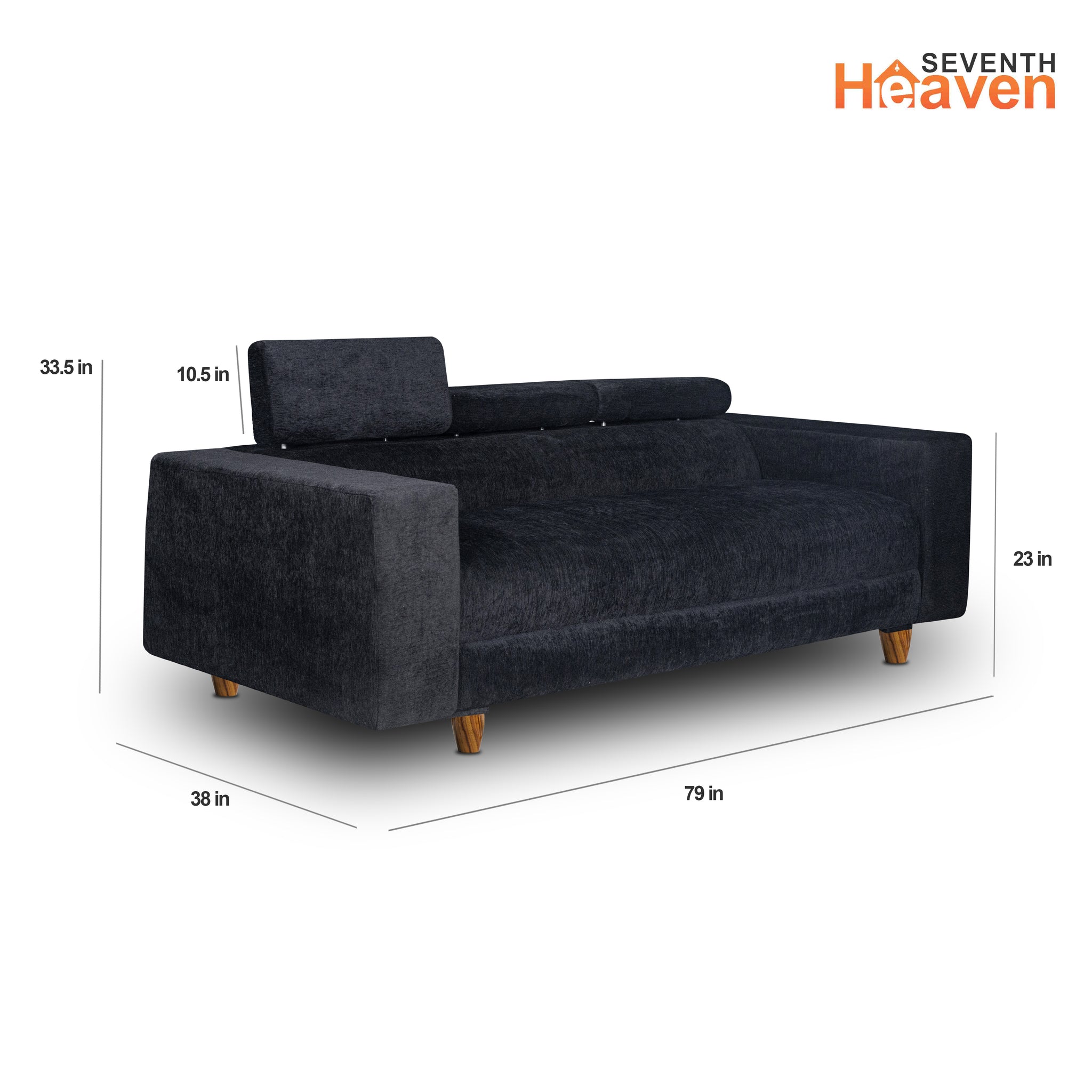 Berlin 5 Seater Sofa Set, Chenille Molfino Fabric (Finish Color - Black, Style - 3 + 1+ 1)