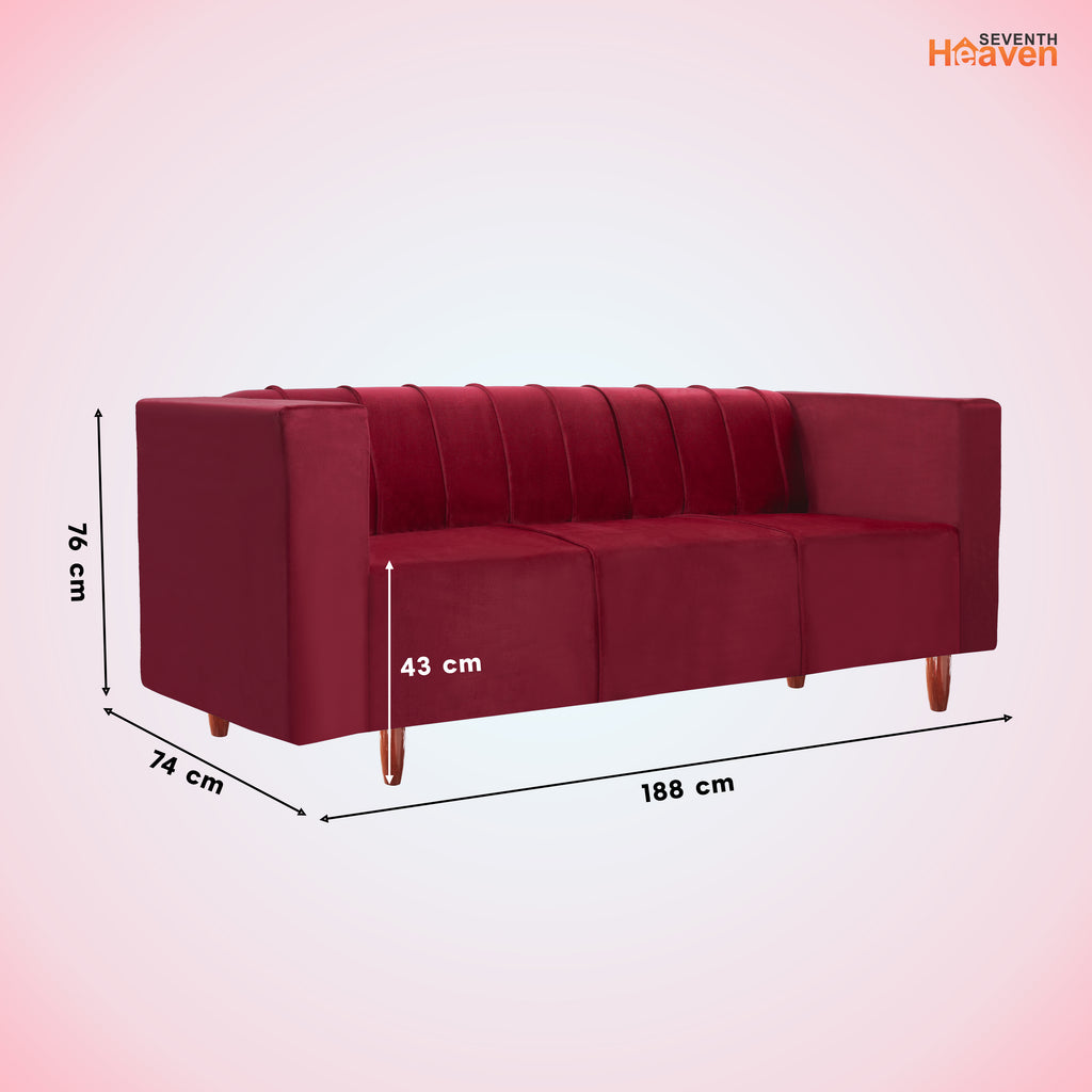 Sydney 3 Seater Sofa- ( Plush Suede Fabric- Maroon )