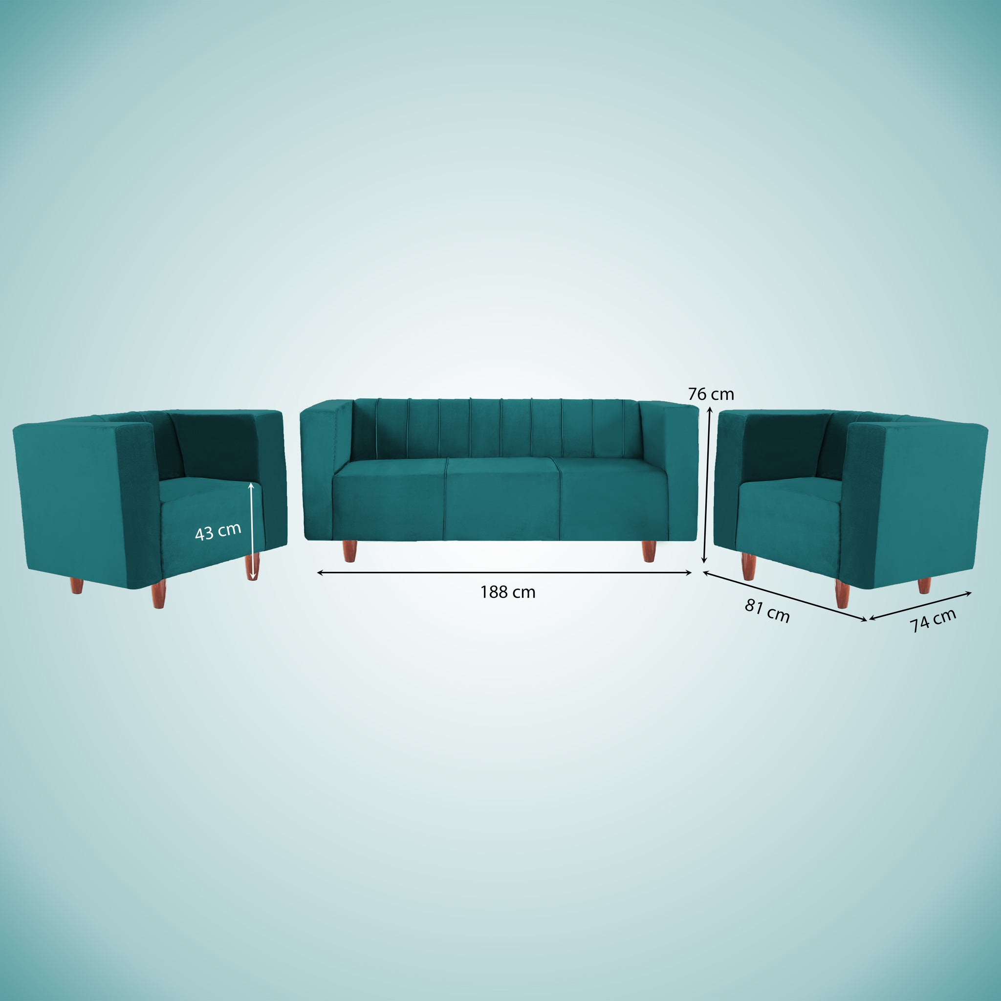 Sydney 5 Seater Sofa- (3+1+1) ( Premium Holland Fabric - Teal)