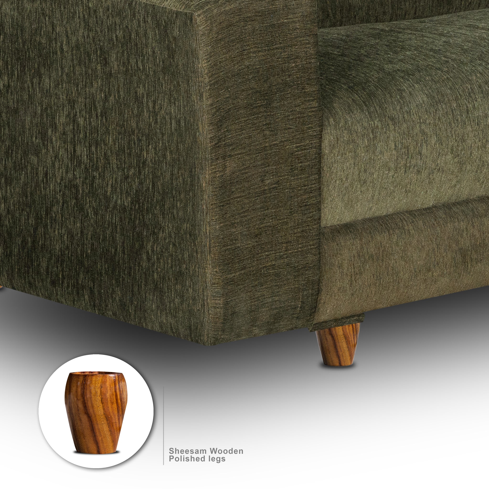 Berlin 5 Seater Sofa Set, Chenille Molfino Fabric (Finish Color - Green, Style - 3 + 2)