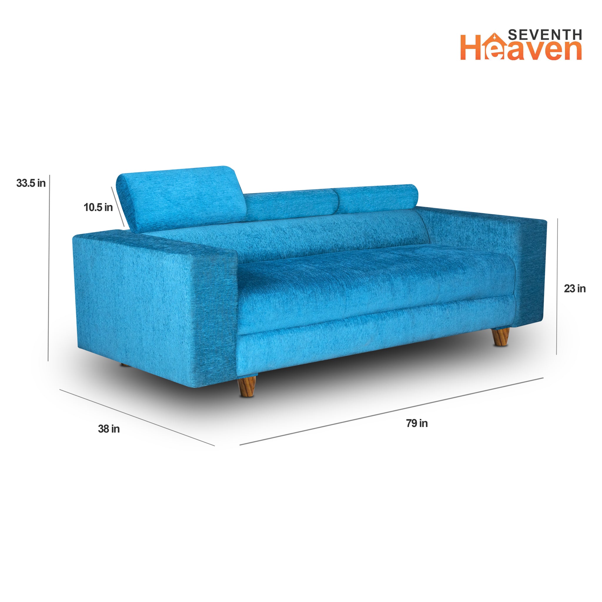 Berlin 5 Seater Sofa Set, Chenille Molfino Fabric (Finish Color - Sky Blue, Style - 3 + 2)