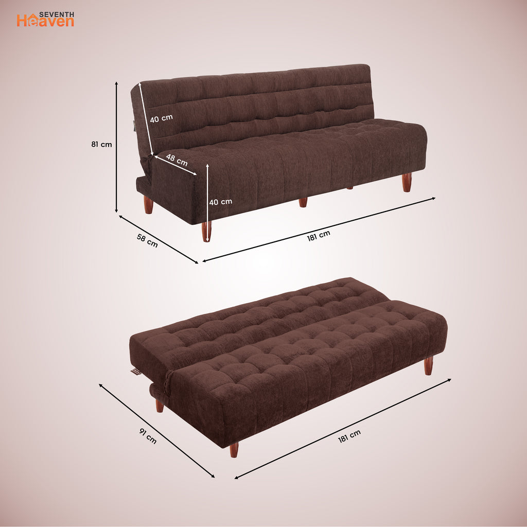 Florida Neo 3 Seater Wooden Sofa Cum Bed - ( Premium Molfino Fabric- Brown )