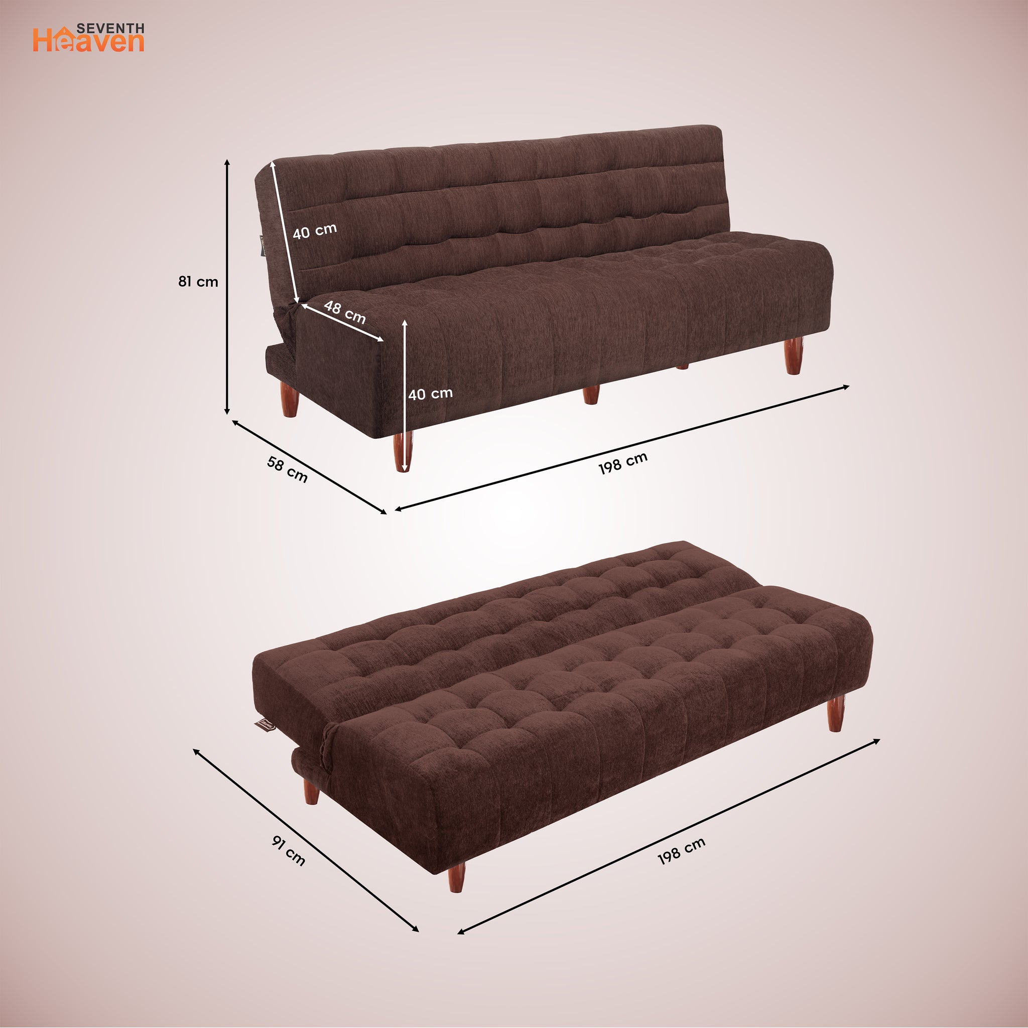 Florida Neo 4 Seater Wooden Sofa Cum Bed - ( Premium Molfino Fabric- Brown )