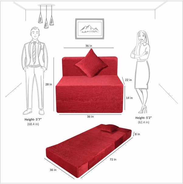 Rejoice Sofa Cum Bed - 1 Seater, Plain Cushion (Premium- Maroon )