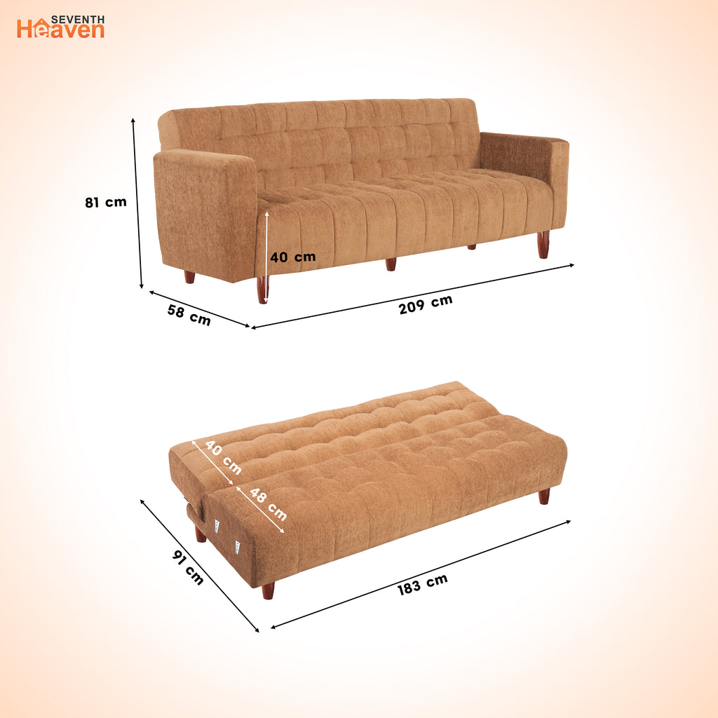 Lisbon Neo 3 Seater Wooden Sofa Cum Bed - ( Premium Molfino Fabric- Beige  )