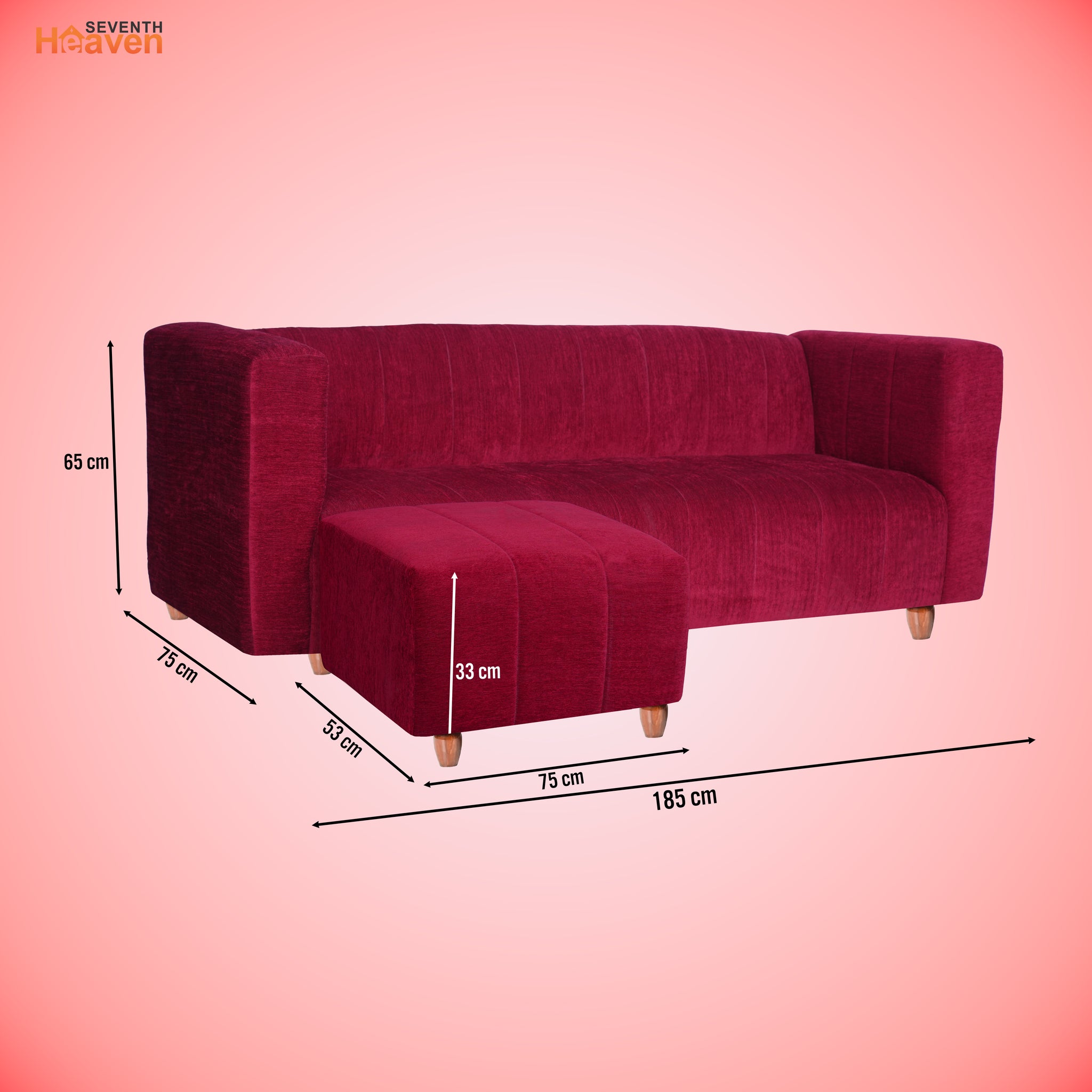 Tokyo 4 Seater Sofa with Ottoman- ( Premium Molfino Fabric- Maroon )