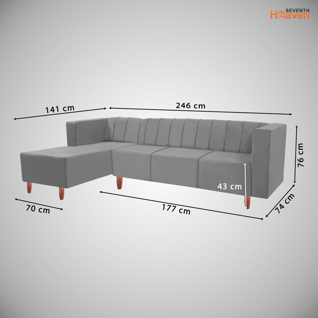 Sydney 6 Seater sofa left corner- ( Plush Suede Fabric- Grey )